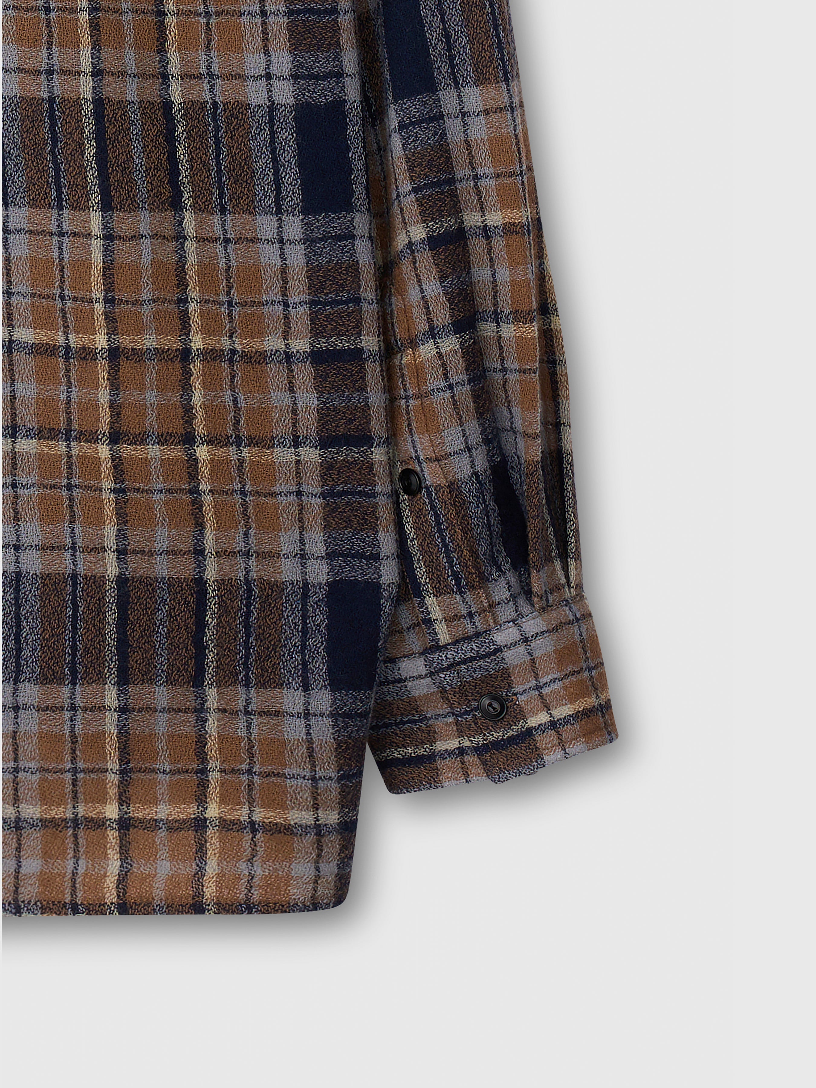 Light Wool Single Pocket Check Shirt_ Camel