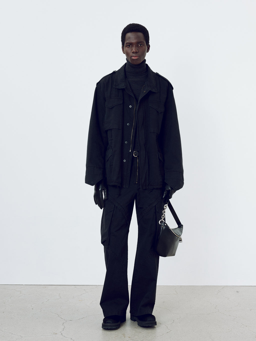 Garment-Dyed Gabardine Wide Cargo Pants_ Carbon Pigment