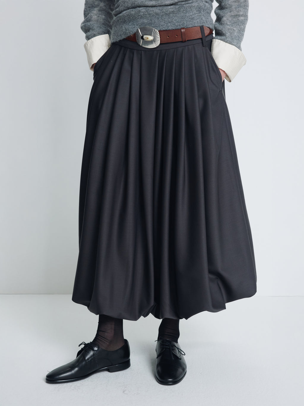 (W) WOOL BALLOON SKIRT_ CHARCOAL