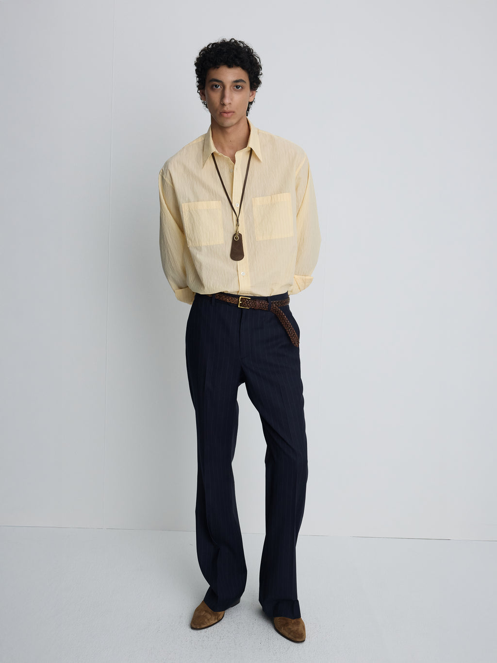 PINSTRIPED COTTON BLEND SHIRT_ PALE YELLOW