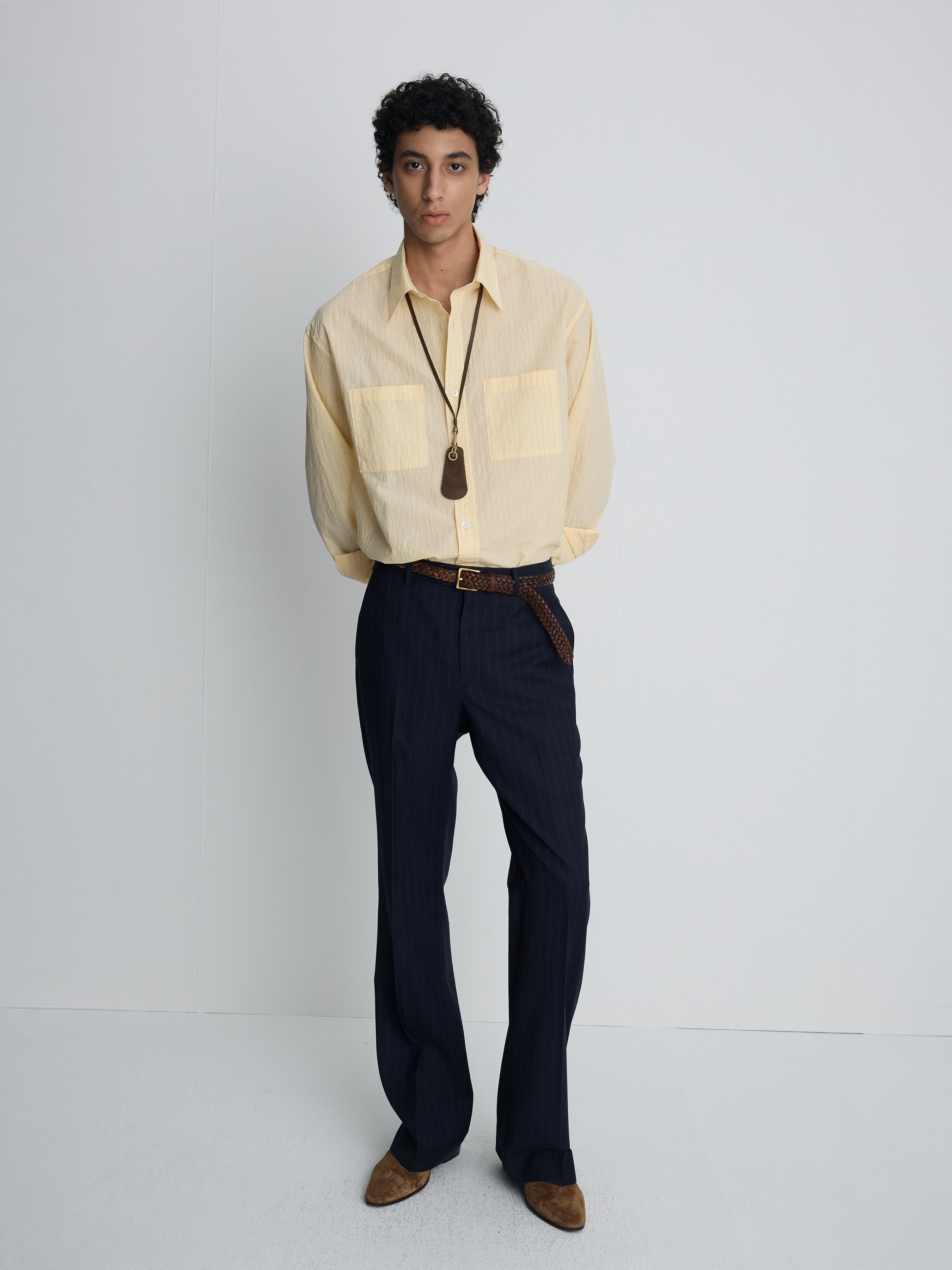 PINSTRIPED COTTON BLEND SHIRT_ PALE YELLOW