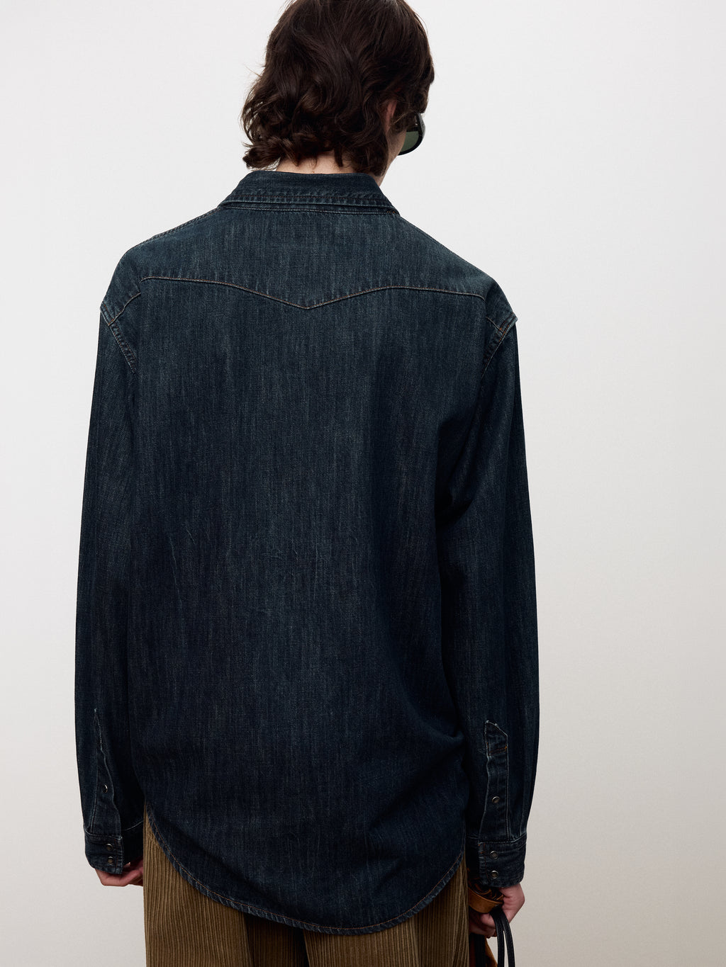 WASHED DENIM WESTERN SHIRT_ DARK BLUE