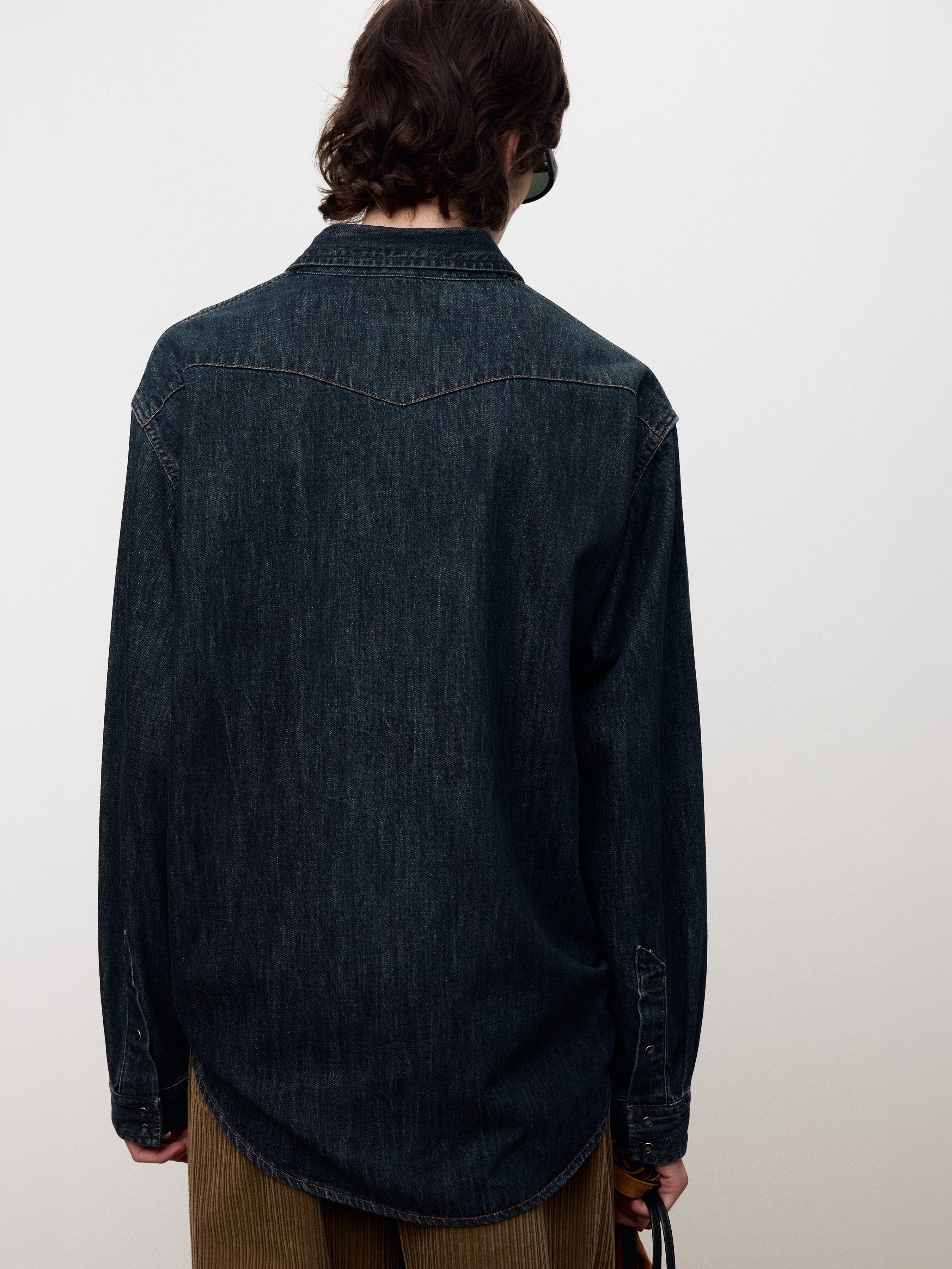 WASHED DENIM WESTERN SHIRT_ DARK BLUE