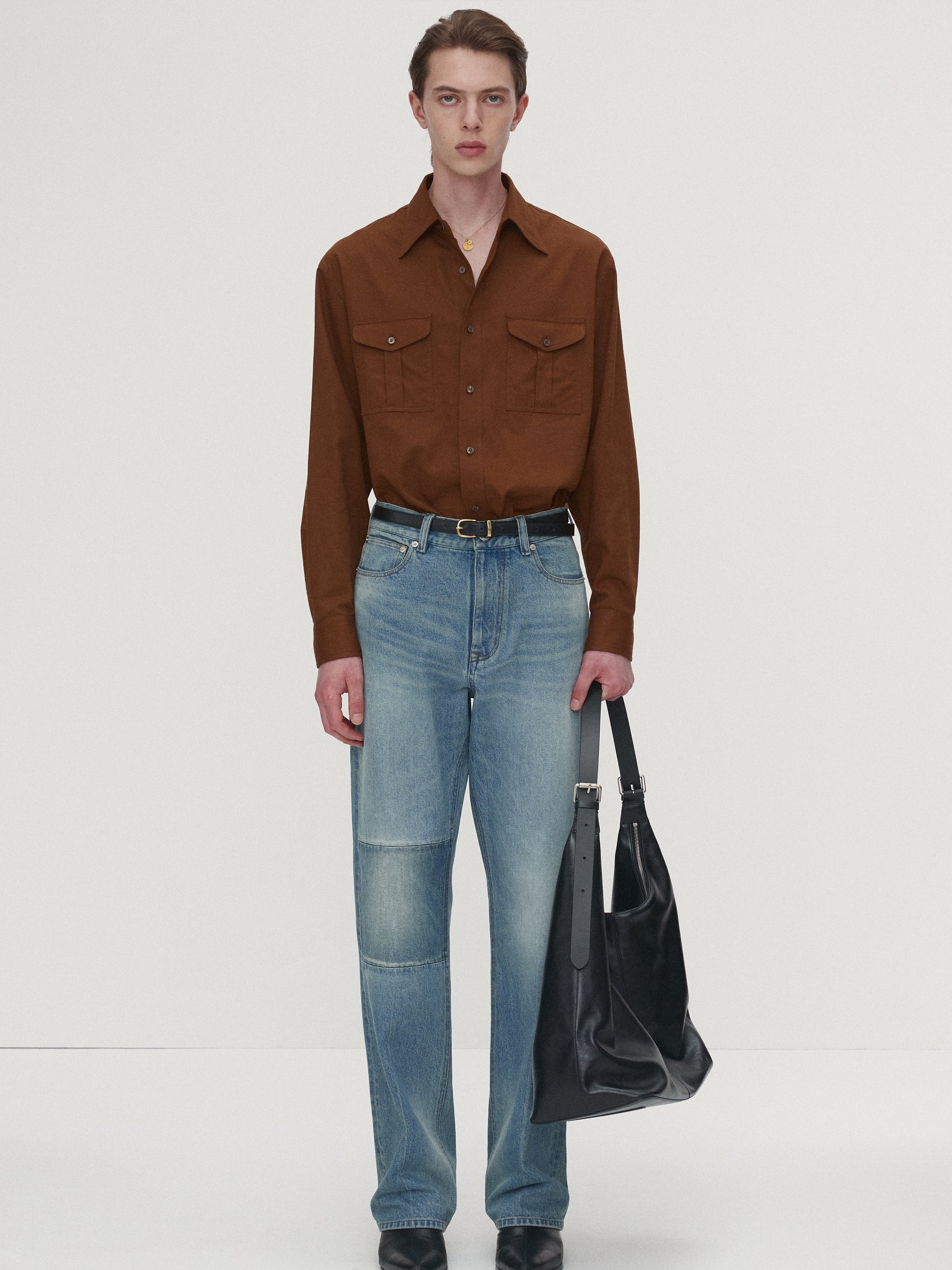 SAND-WASHED COTTON OFFICER SHIRT_ AMBER BROWN