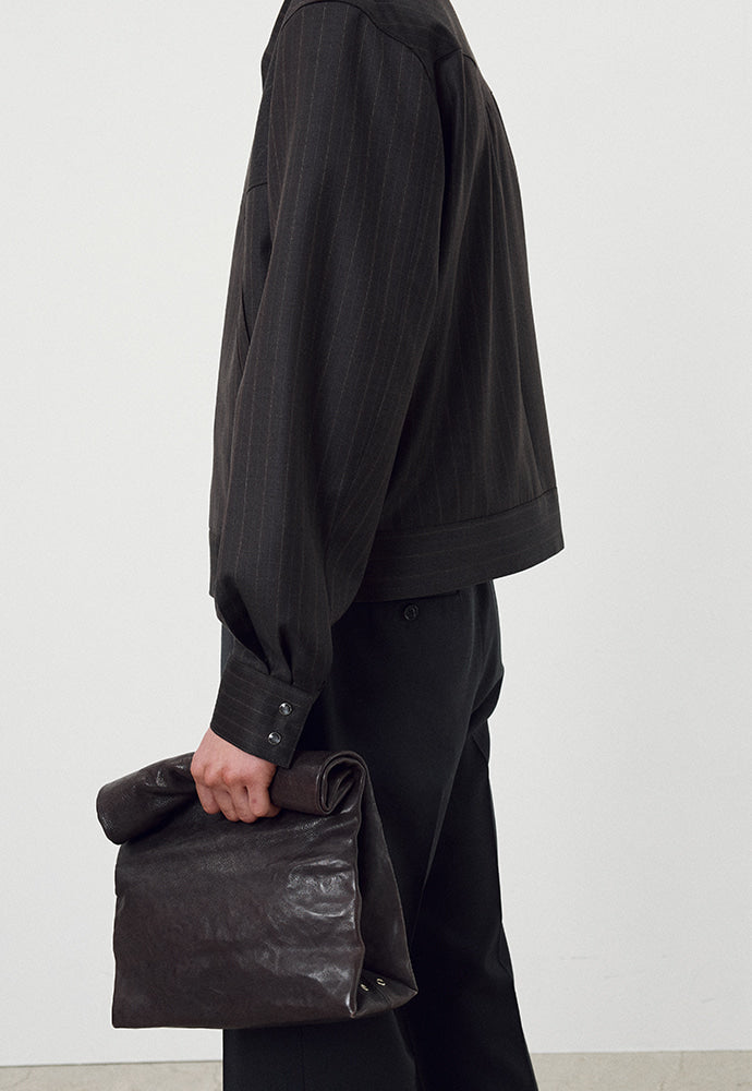 Worsted Wool Western Blouson Jacket_ Brown Stripe