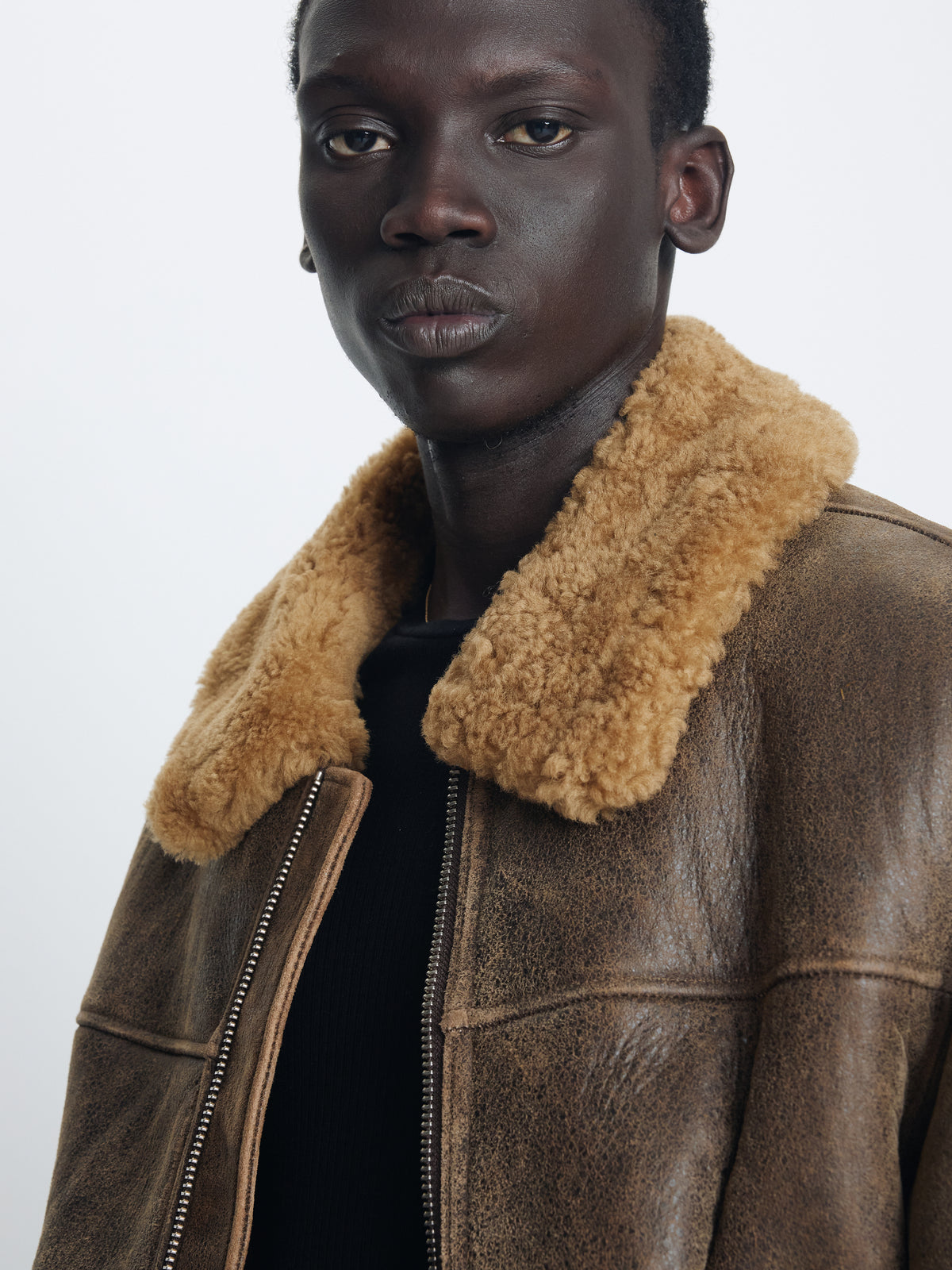 LAMB SHEARLING LEATHER BOMBER JACKET_ FADED BROWN