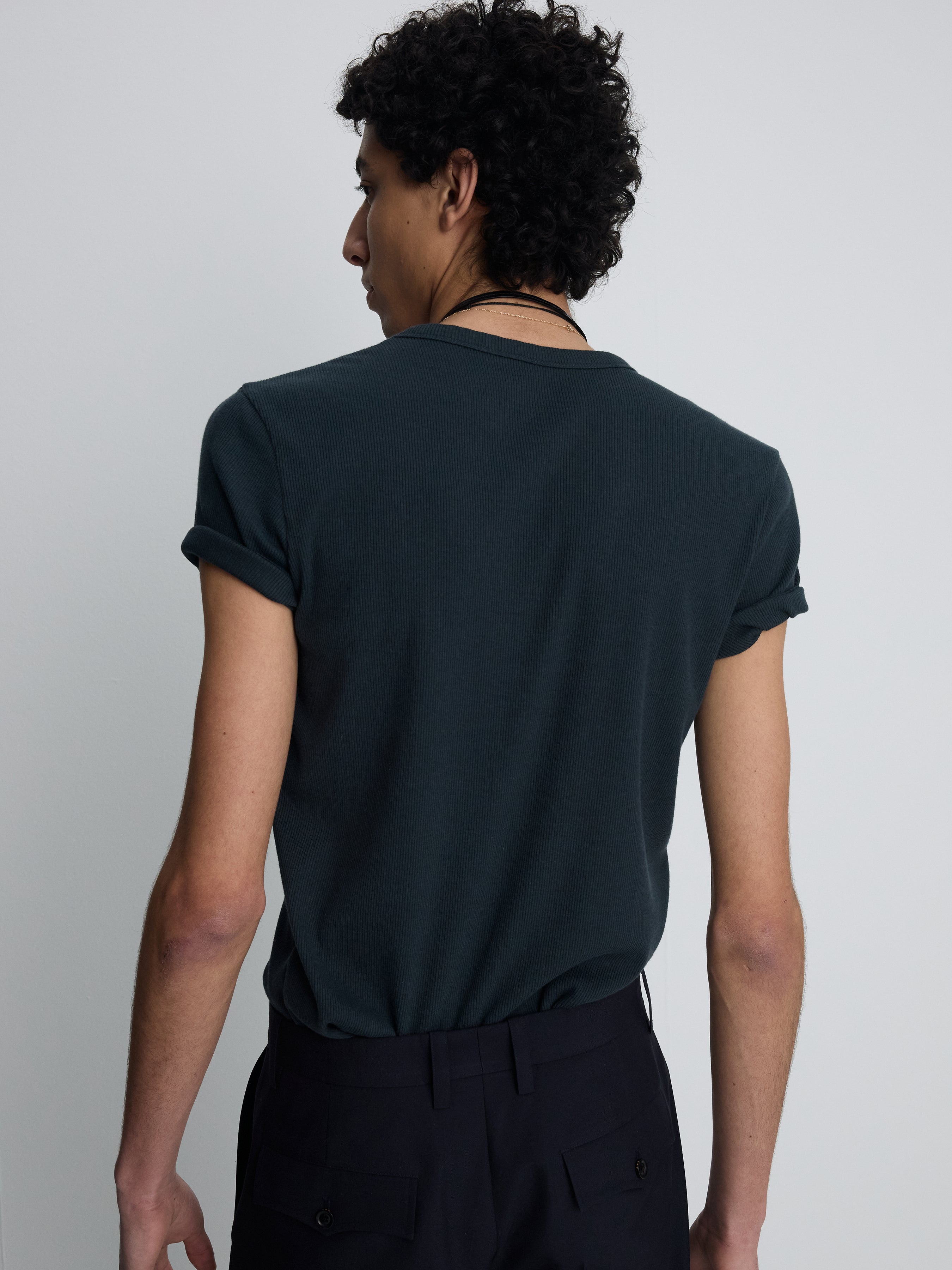 SOFT RIBBED FITTED T-SHIRT_ NAVY TEAL