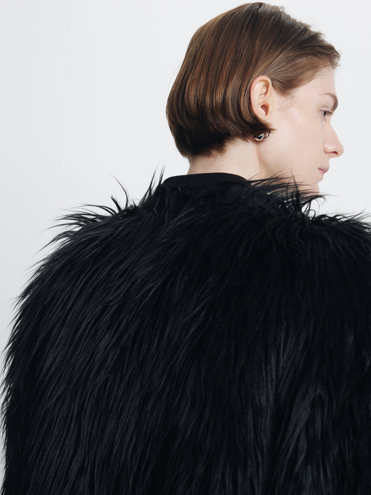 (W) LONG HAIR FAUX FUR JACKET_ BLACK