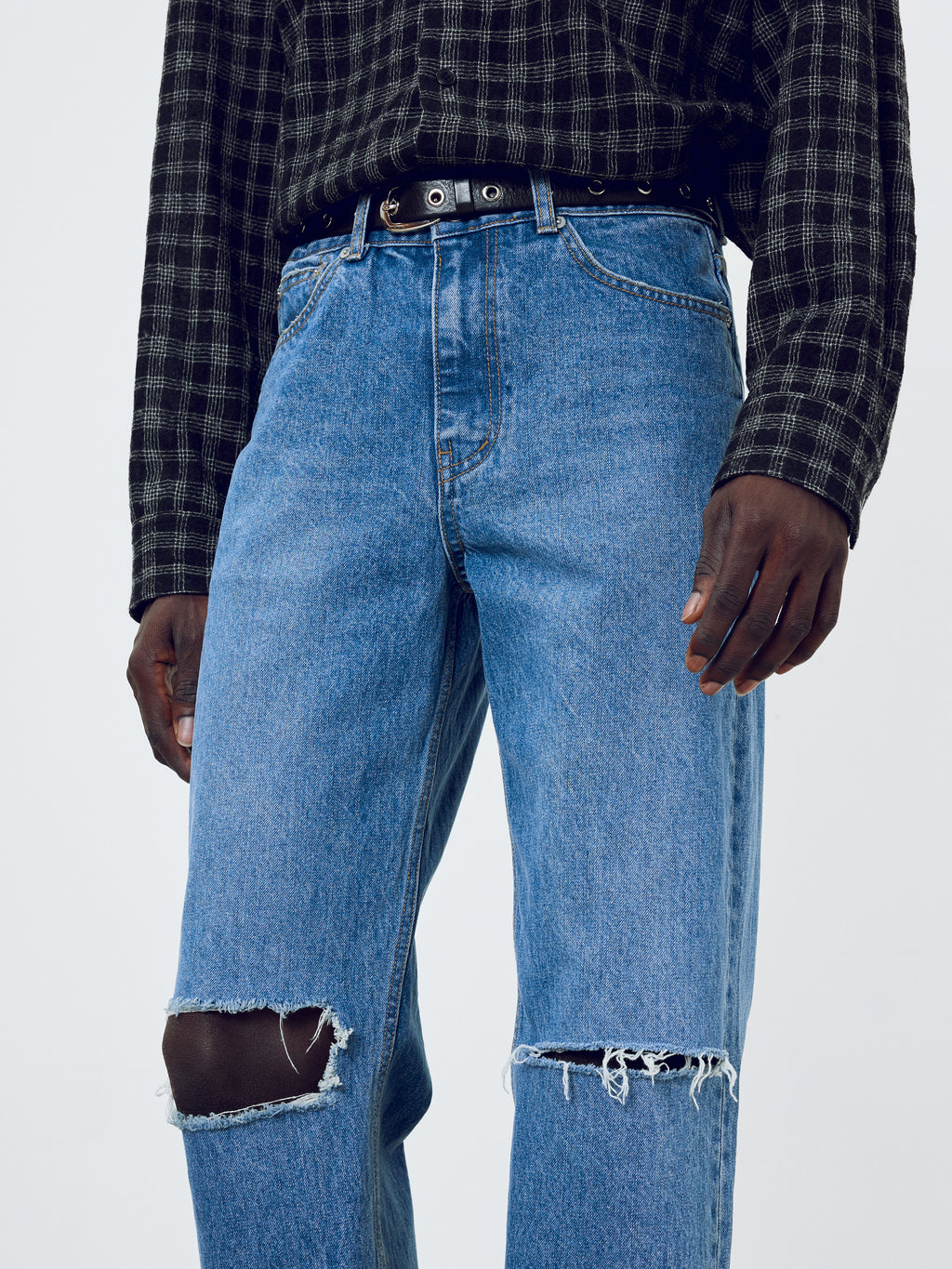 Straight-Leg Distressed Denim Jeans_ Mid Blue