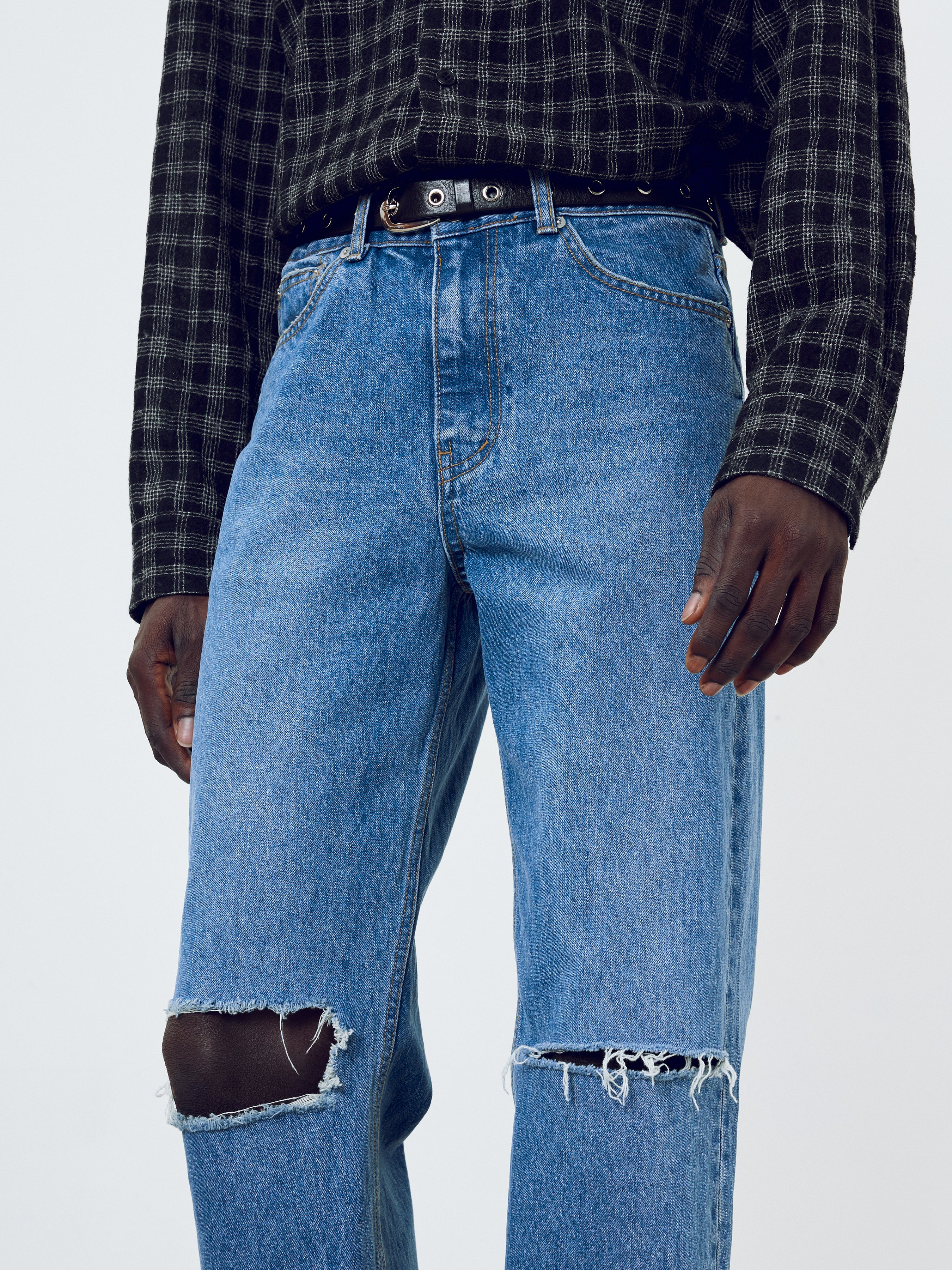Straight-Leg Distressed Denim Jeans_ Mid Blue