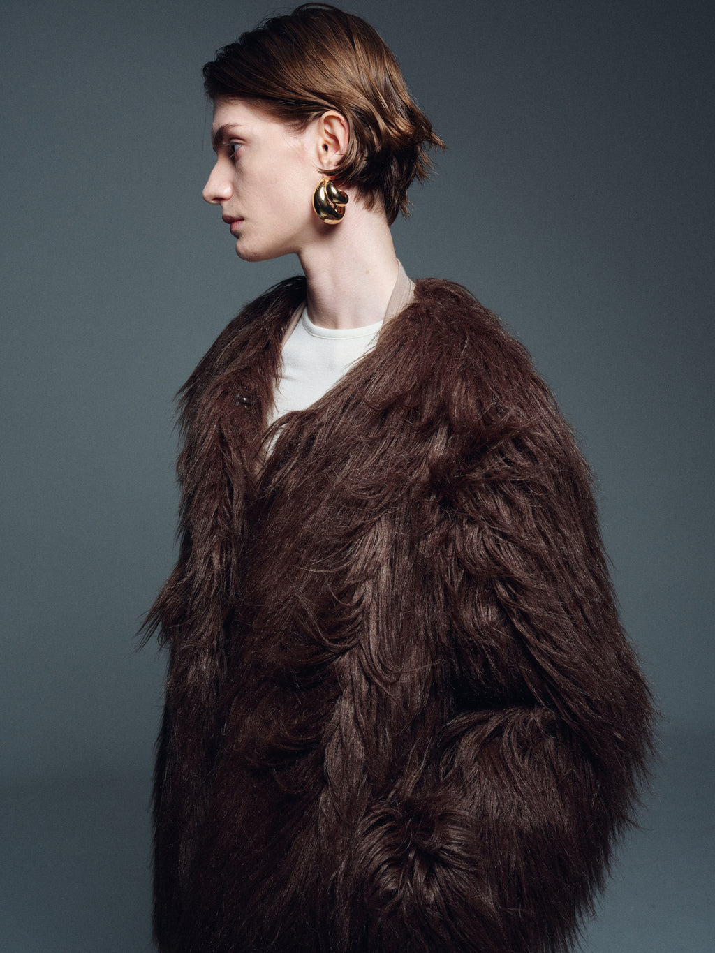 (W) LONG HAIR FAUX FUR JACKET_ BROWN