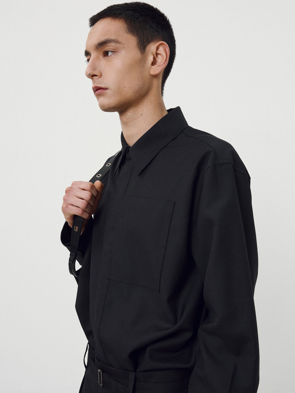 Wool Twill Hidden Pocket Shirt_ Black