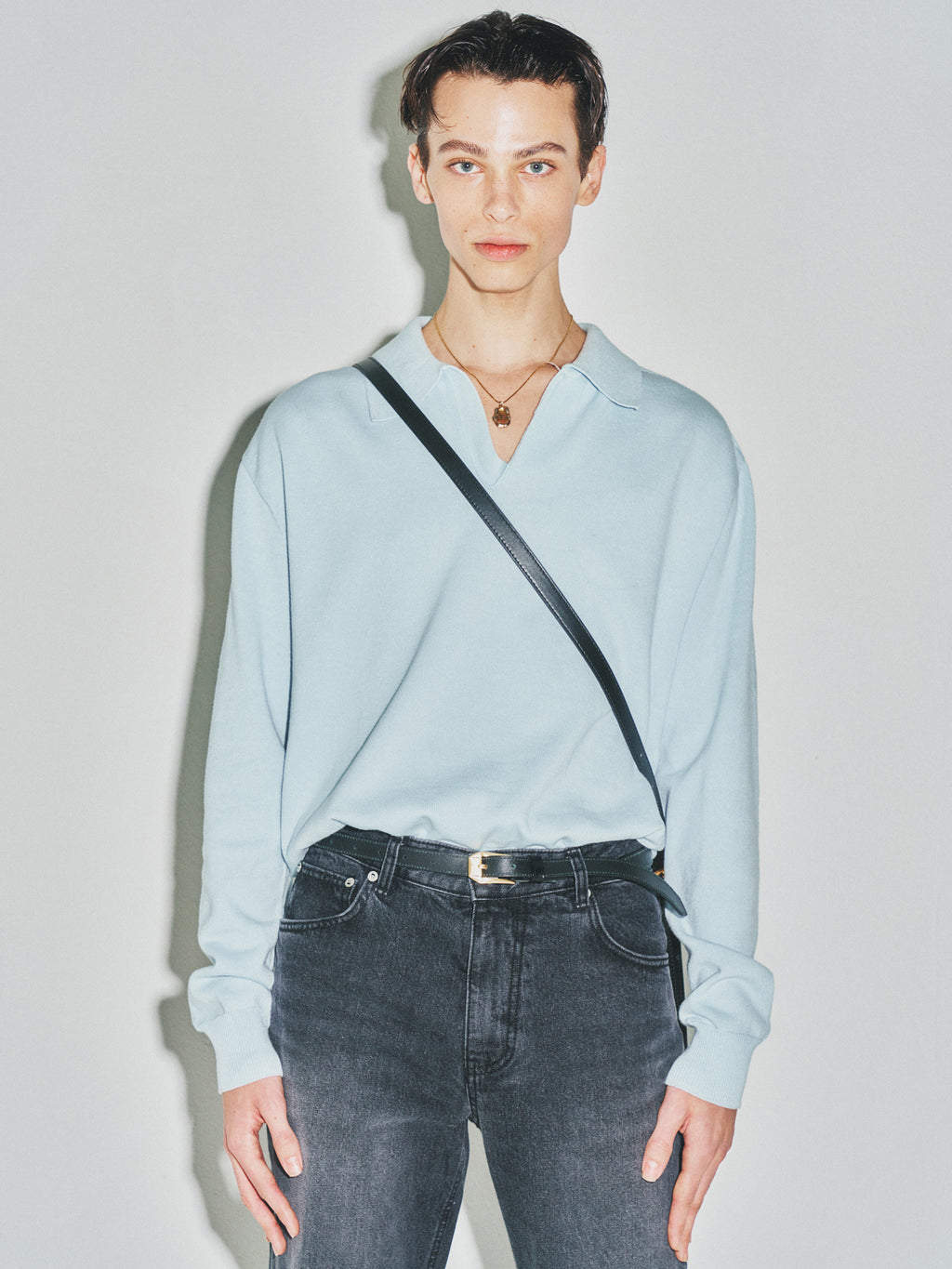 High Count Whole Garment Saddle Neck Knit_ Baby Blue