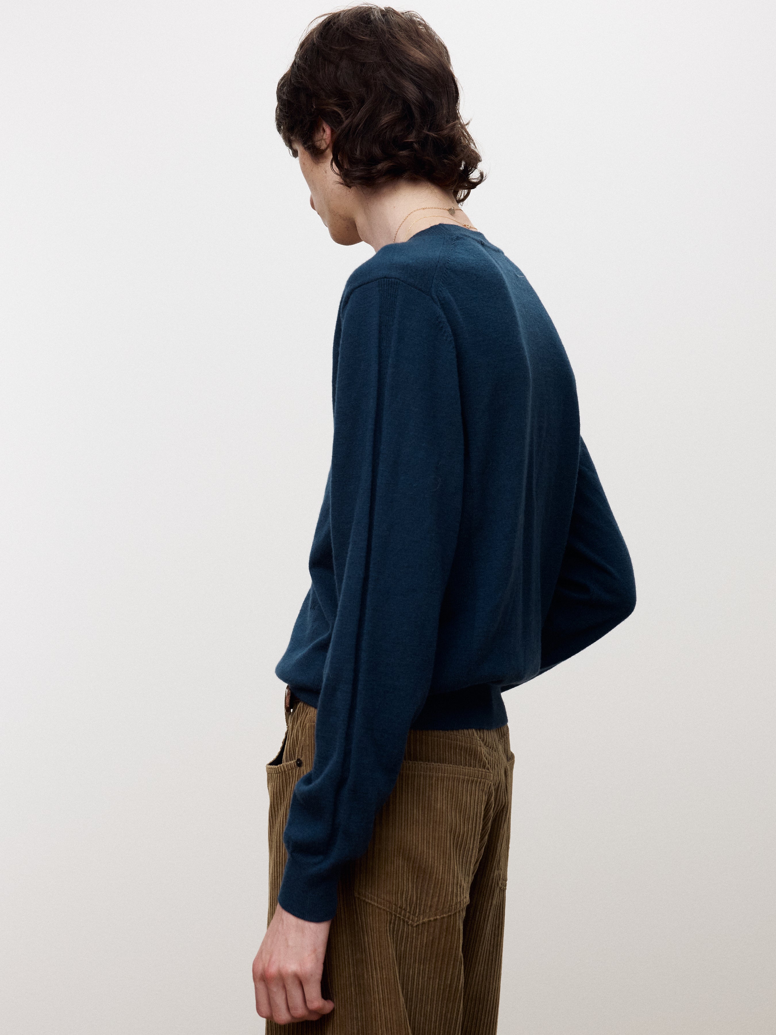 SUPER FINE MERINO WOOL KNIT CARDIGAN_ DARK BLUE