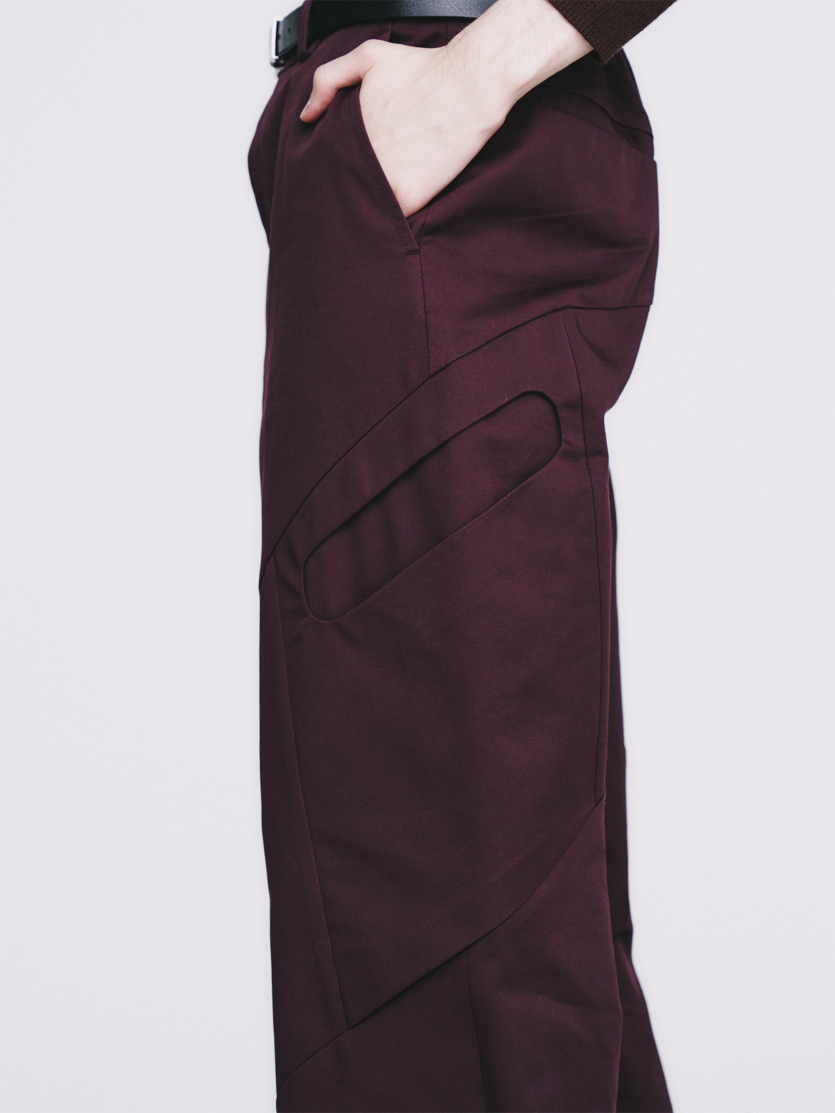 High Density Curved Multi-Pocket Pants_ Dark Burgundy