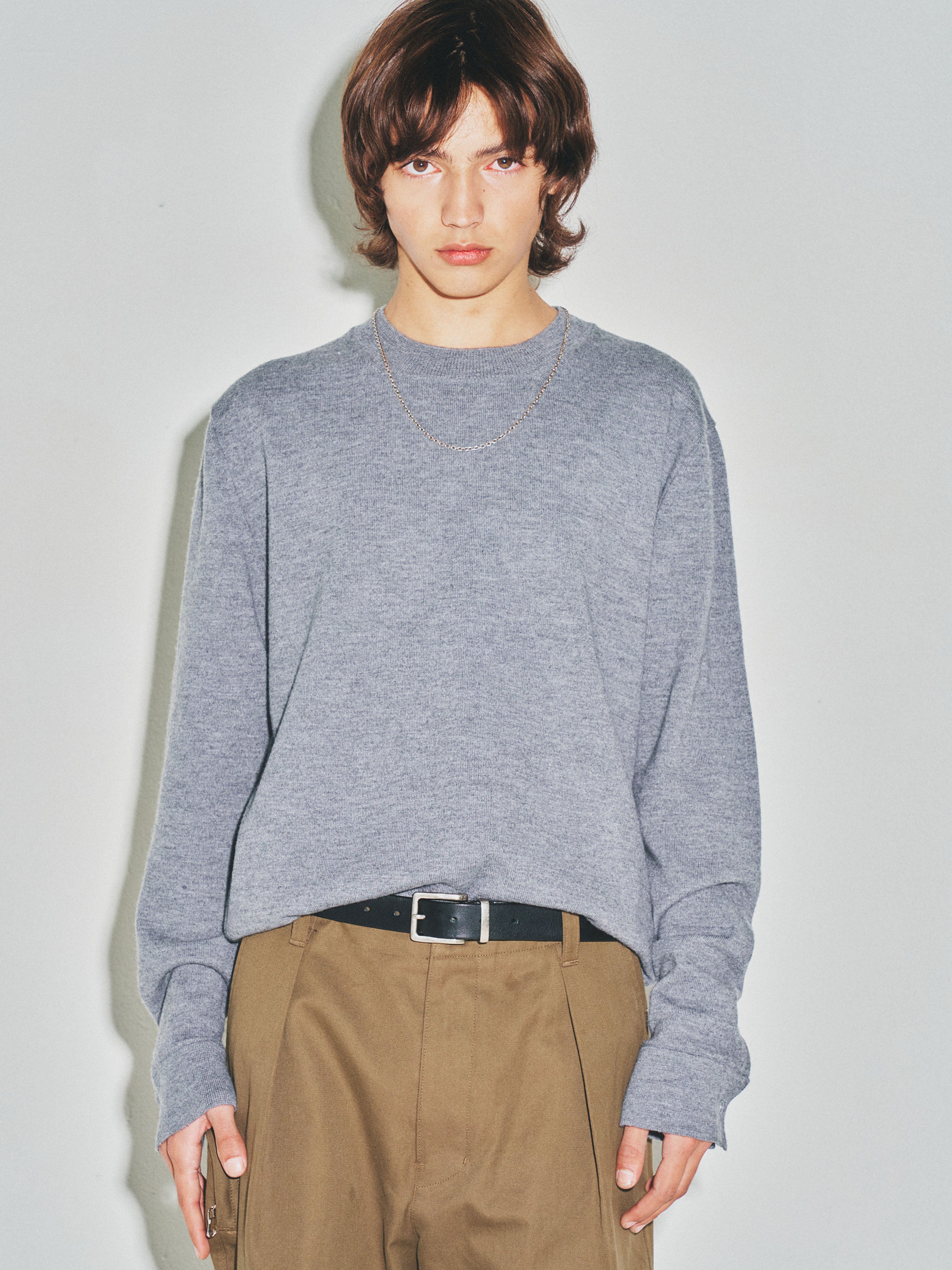 Super Fine Wool Cuffs Button Knit_ Grey