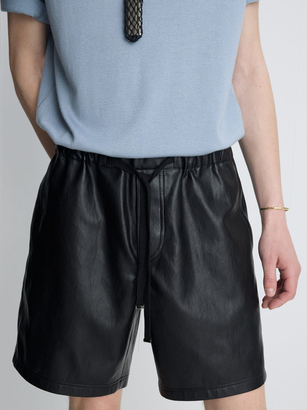 FAUX LEATHER LOUNGE SHORTS_  BLACK