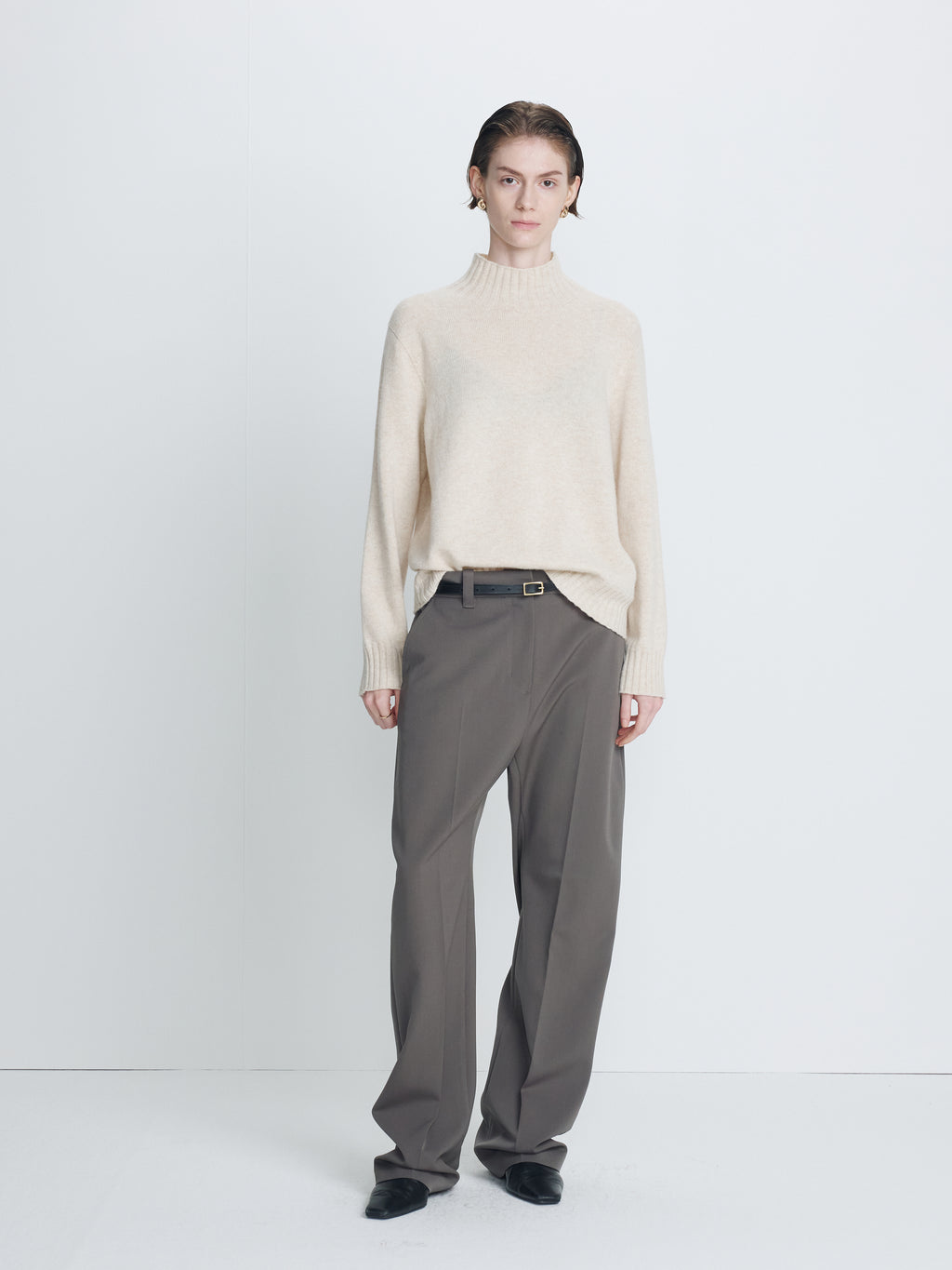 (W) WOOL OVERSIZED TROUSERS_ TAUPE GREY