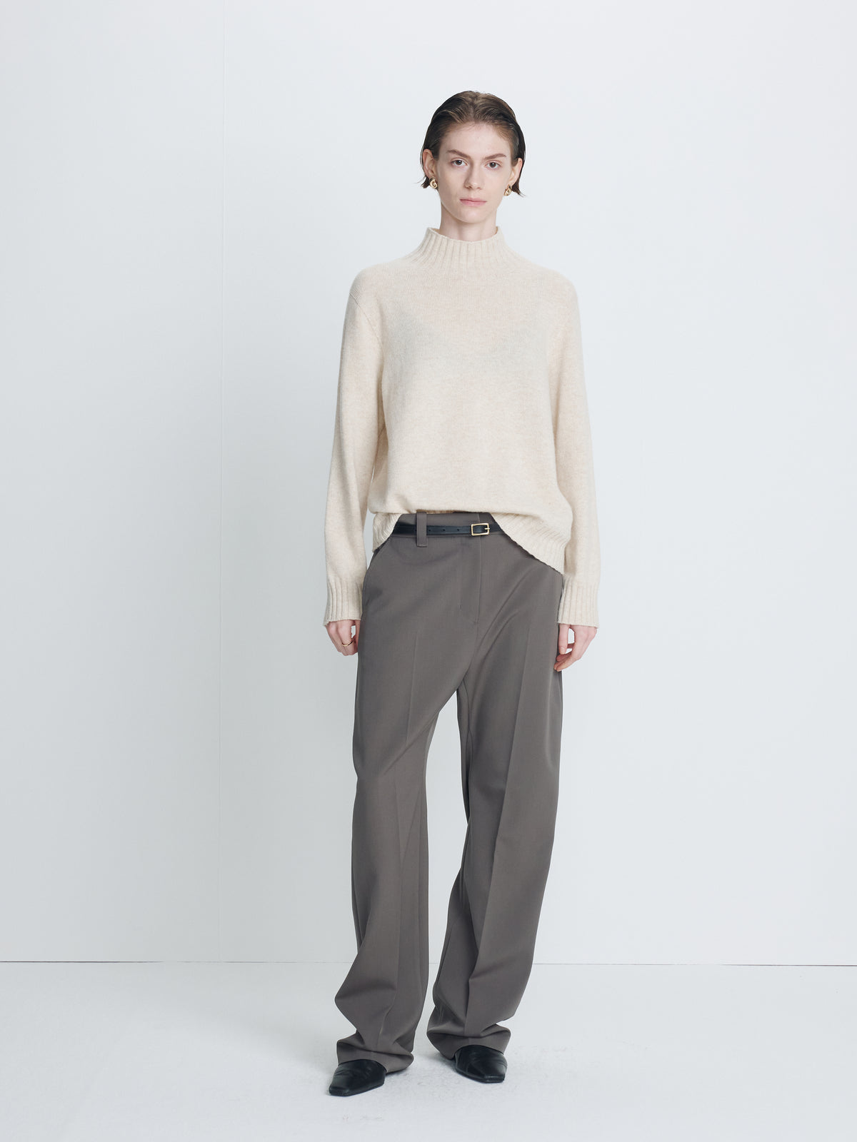 (W) WOOL OVERSIZED TROUSERS_ TAUPE GREY