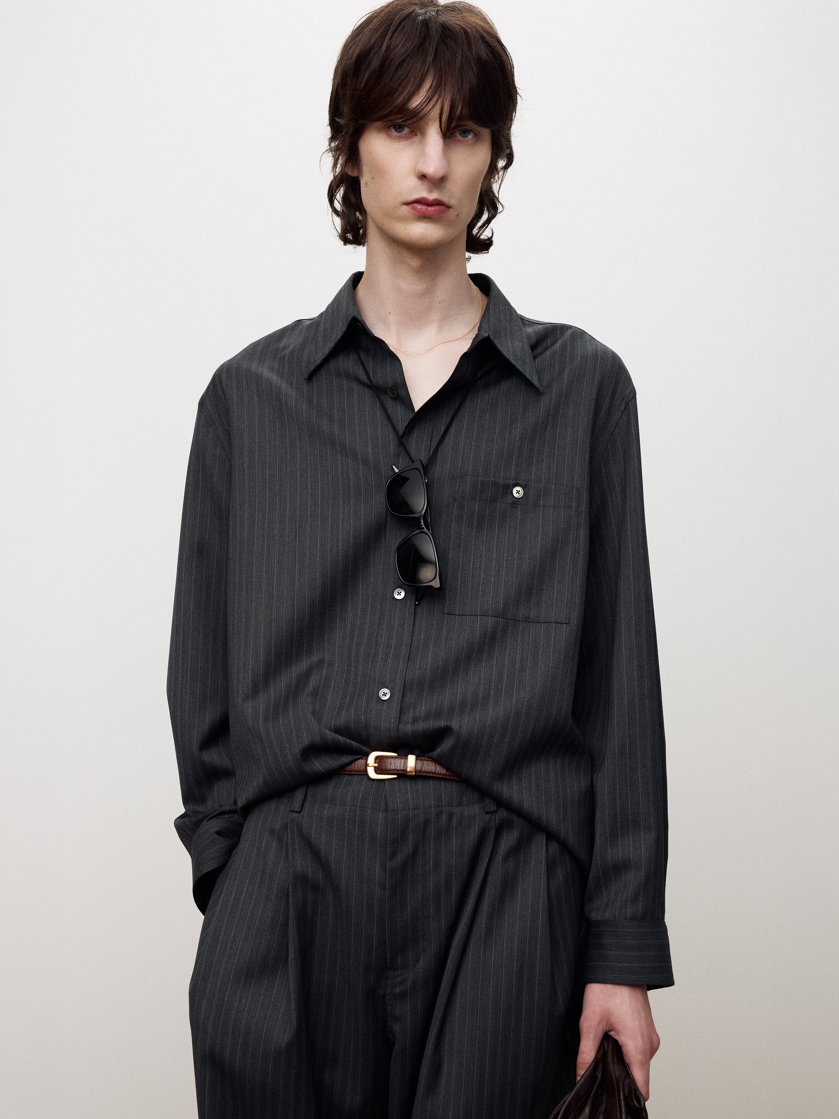 WOOL STRIPED RELAXED SHIRT_ GREY PINSTRIPE