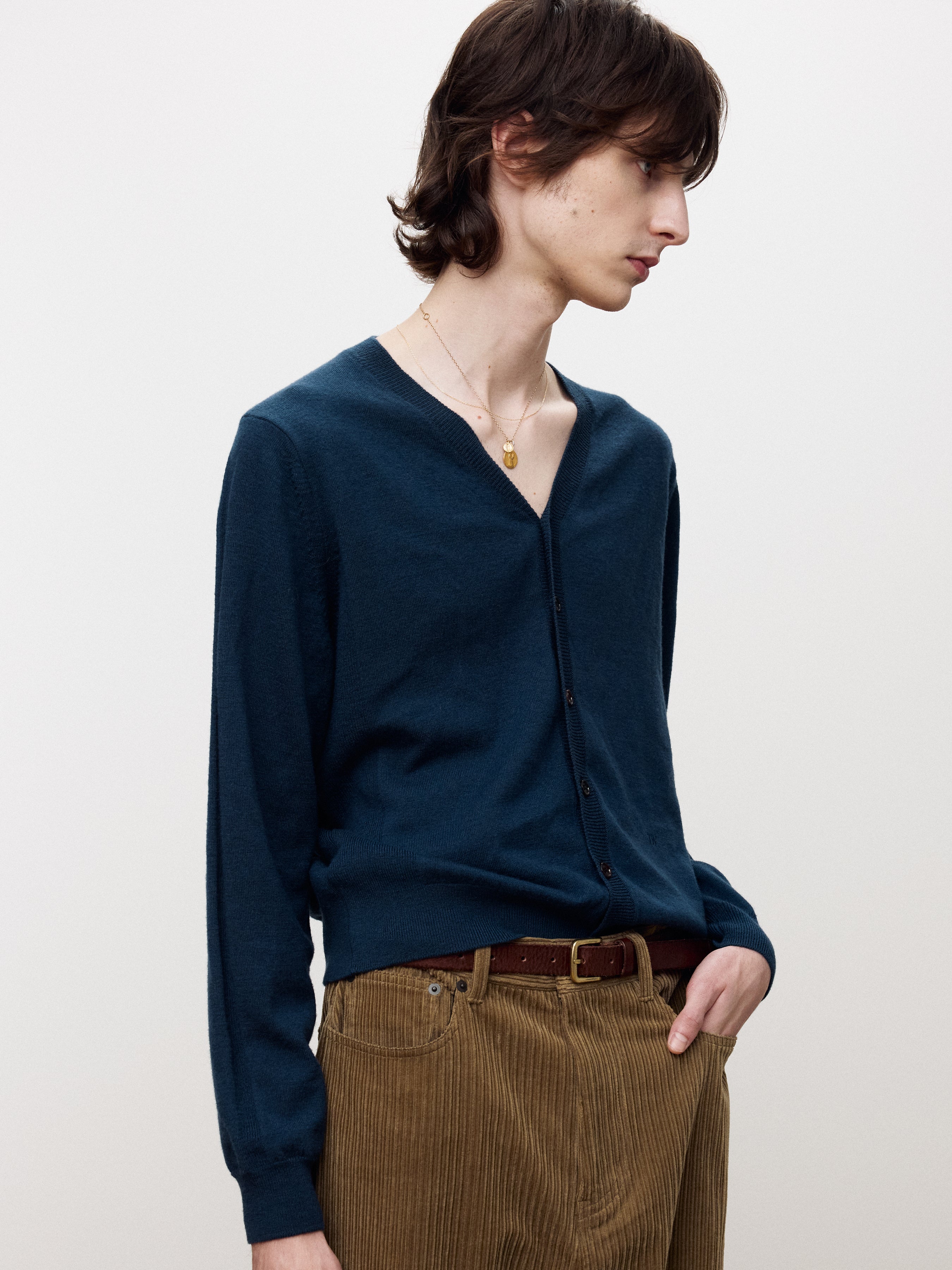 SUPER FINE MERINO WOOL KNIT CARDIGAN_ DARK BLUE