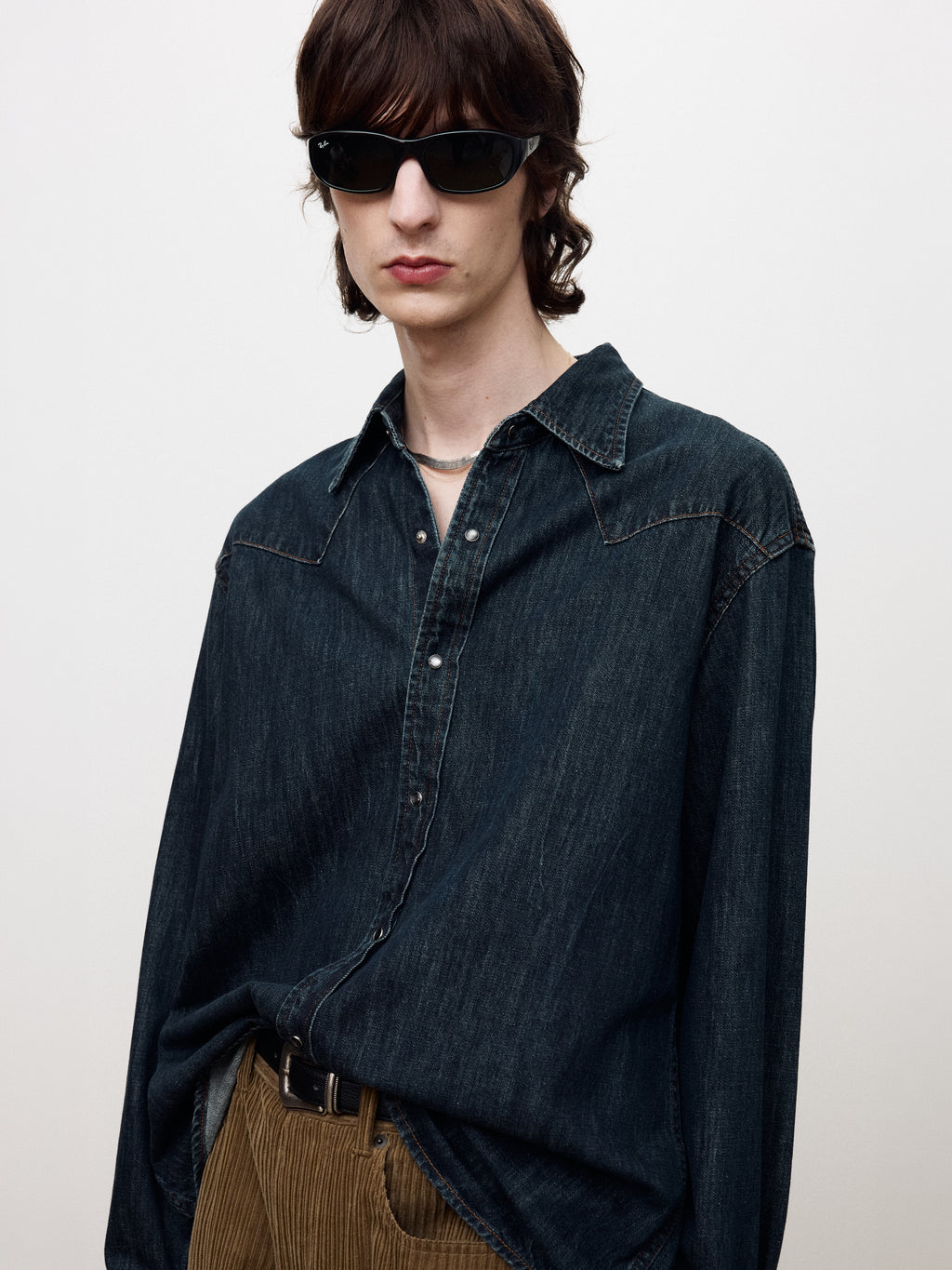 WASHED DENIM WESTERN SHIRT_ DARK BLUE
