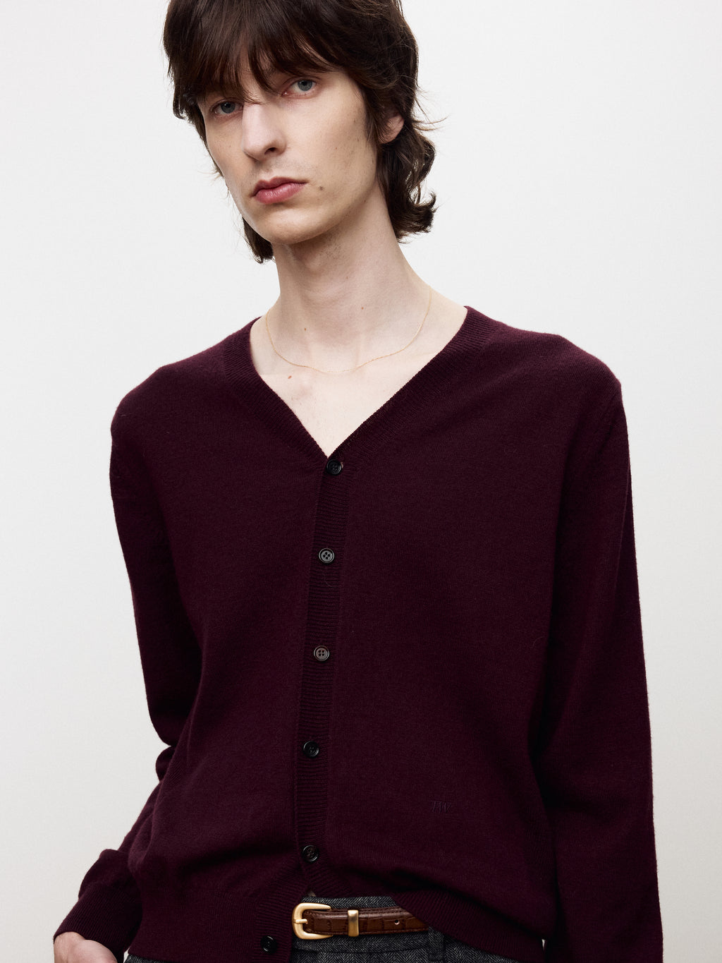 SUPER FINE MERINO WOOL KNIT CARDIGAN_ BURGUNDY