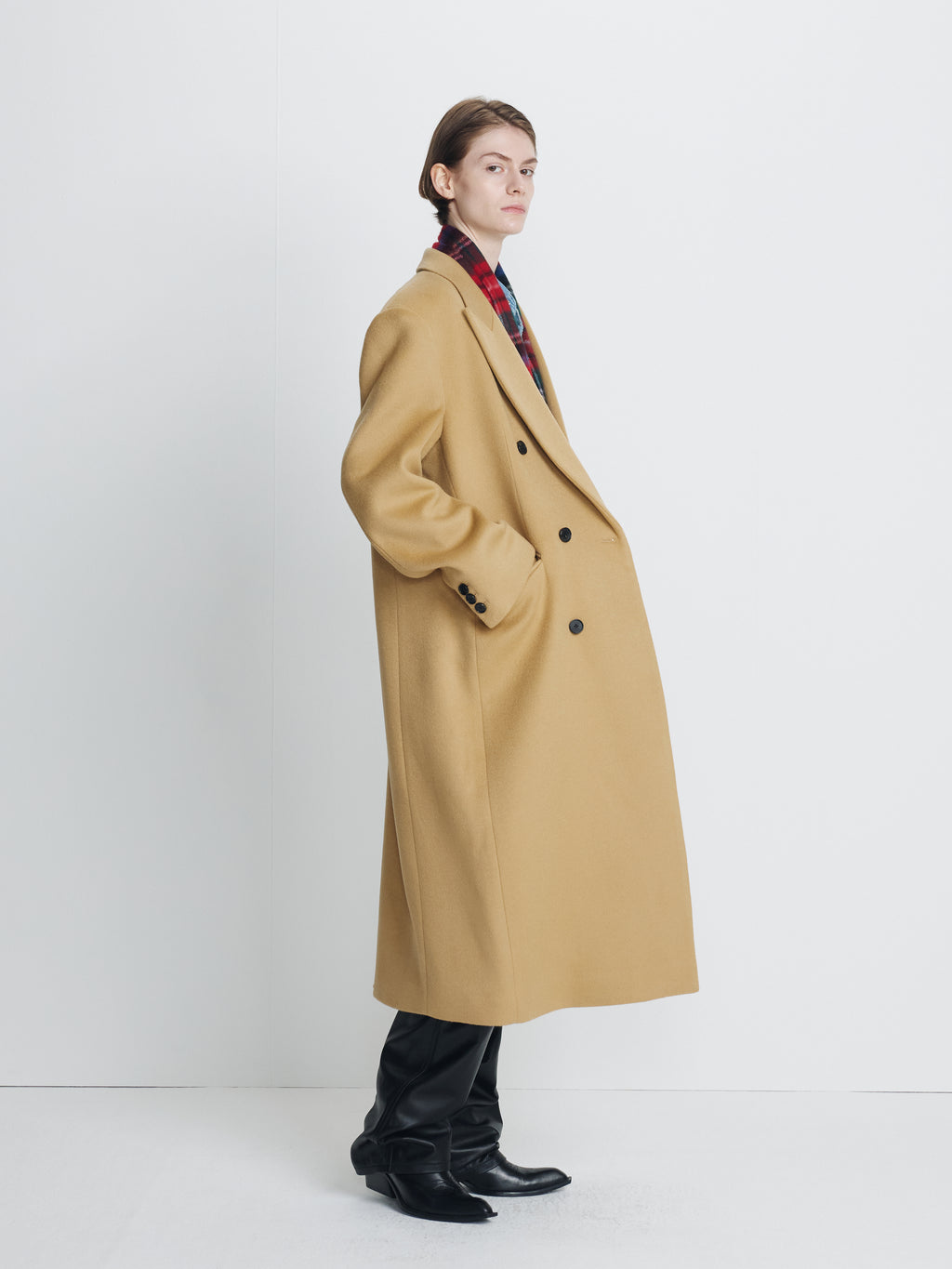 (W) WOOL TAILORED DOUBLE-BREASTED MAXI COAT_ CAMEL