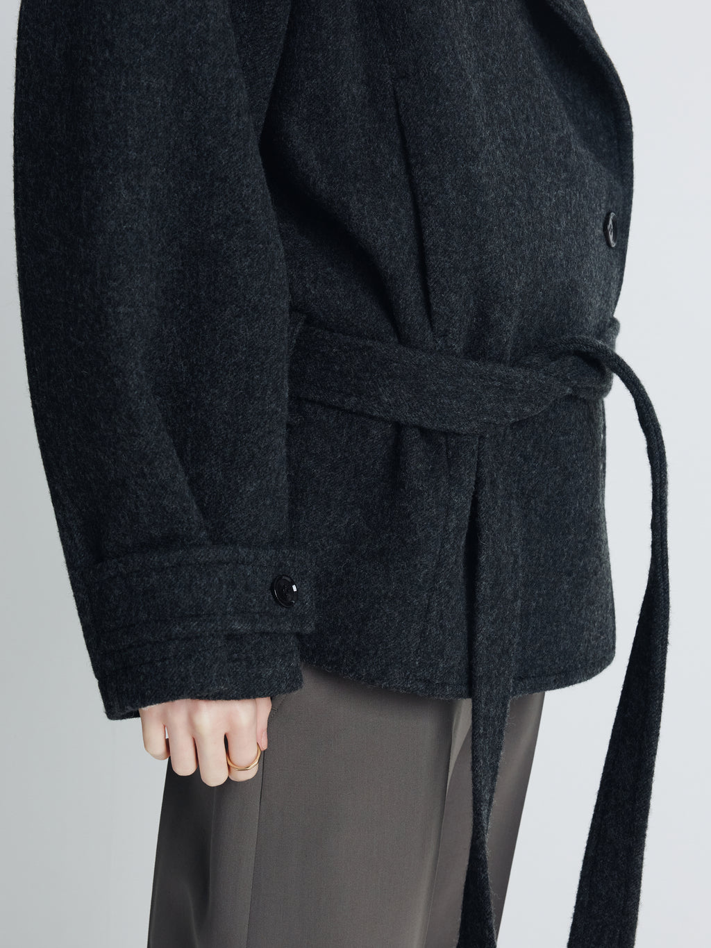 (W) WOOL ASYMMETRICAL SHORT COAT_ ANTHRACITE