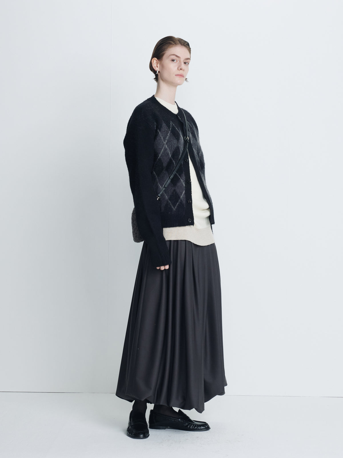 (W) WOOL BALLOON SKIRT_ CHARCOAL