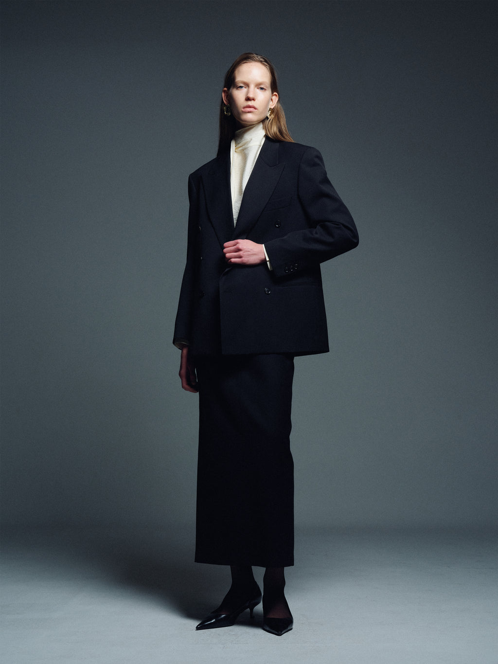 (W) WOOL BELTED MAXI SKIRT_ BLACK