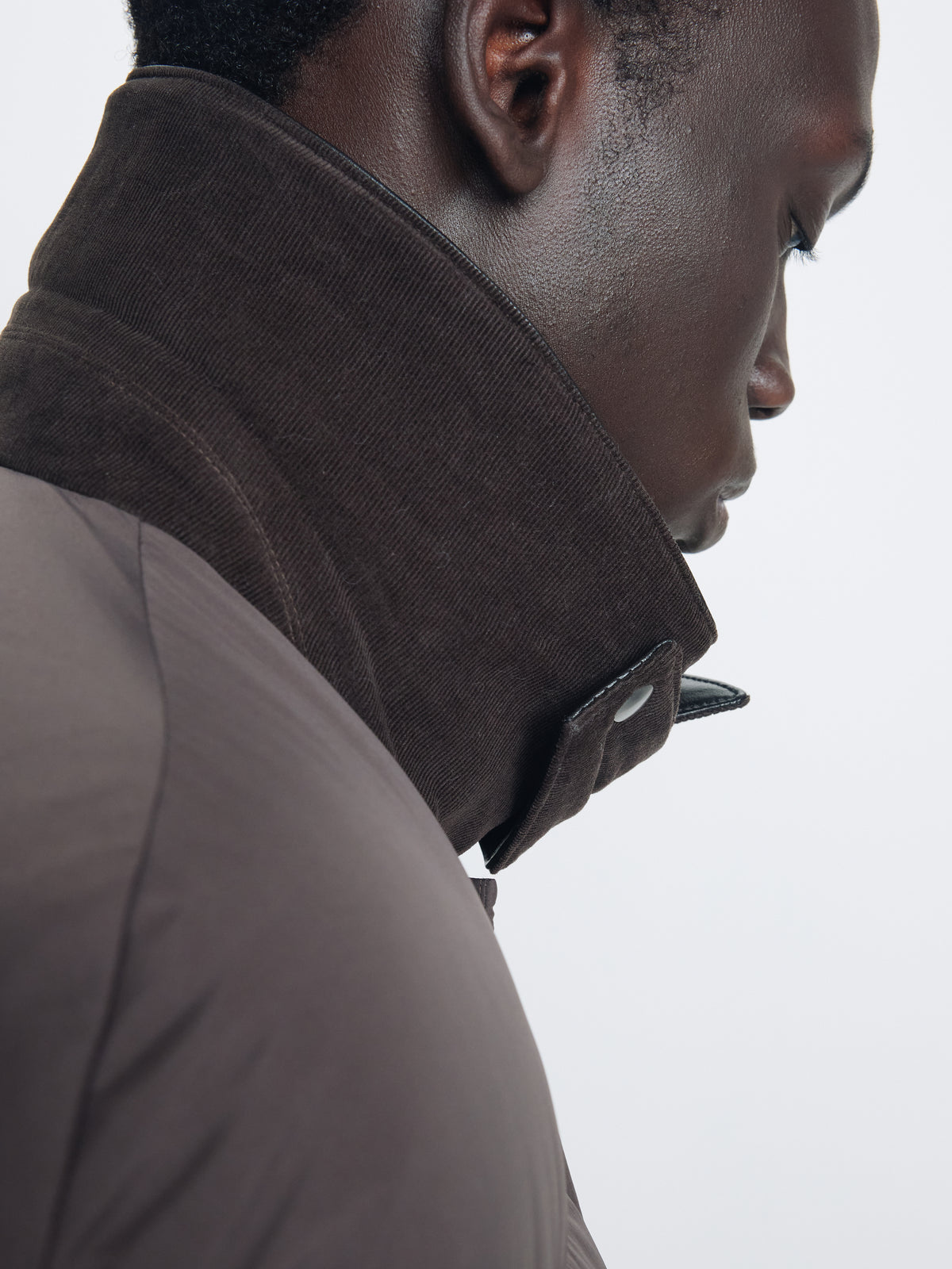 LEATHER COLLAR DOWN PUFFER BLOUSON_ DEEP BROWN