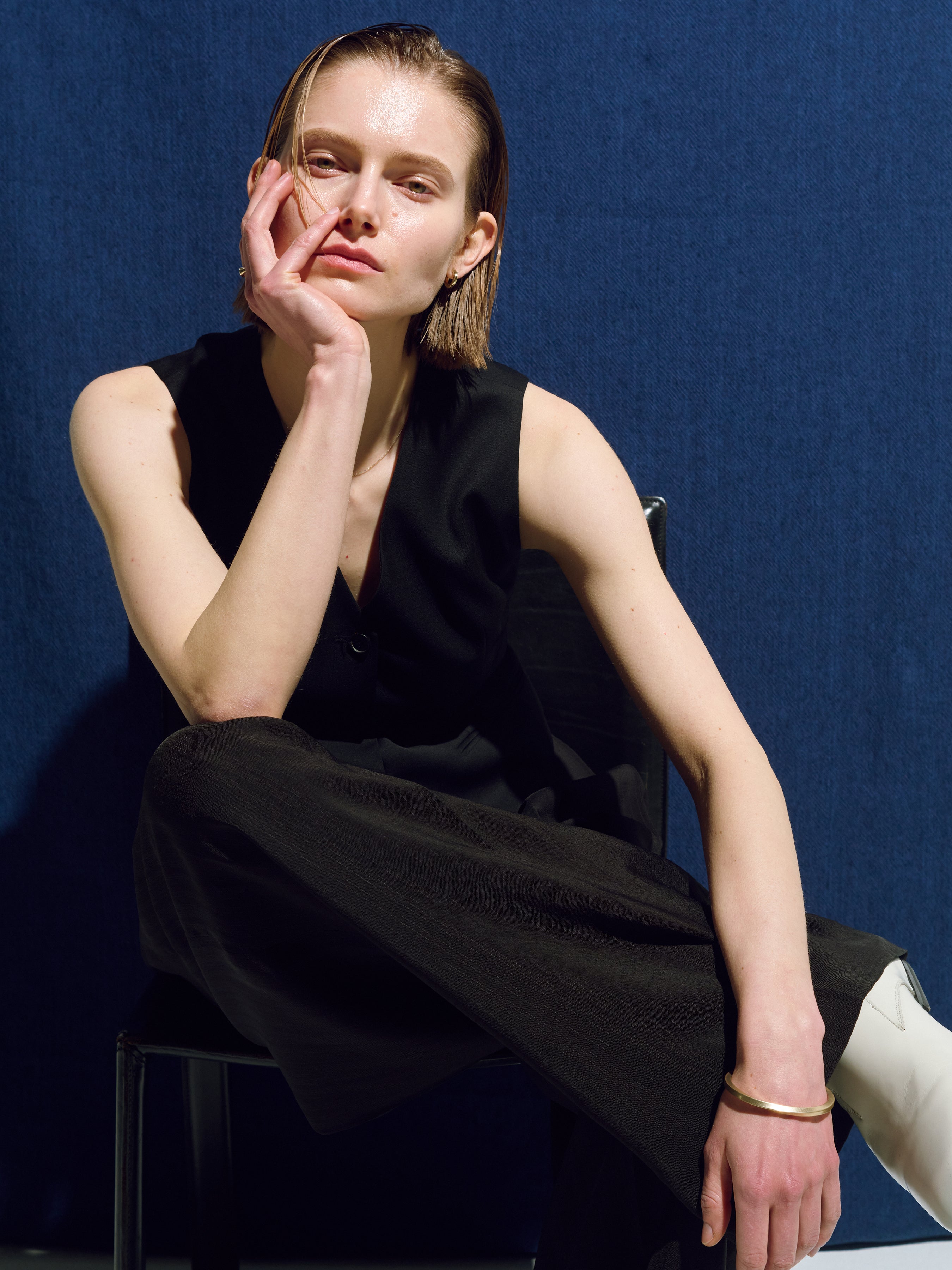 (W) WOOL TAILORED VEST_ BLACK