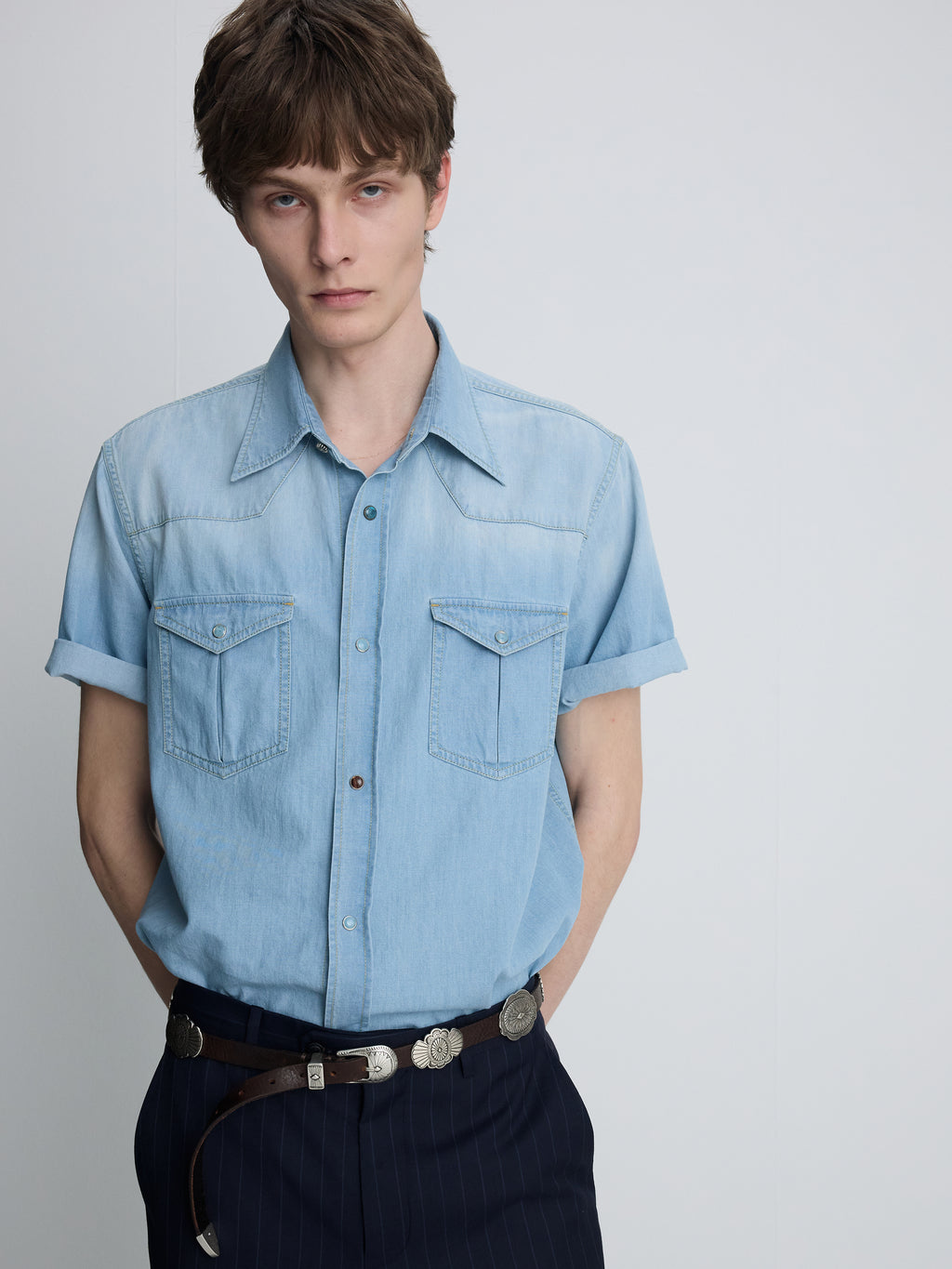 VINTAGE DENIM WESTERN SHIRT_ LIGHT WASHED BLUE