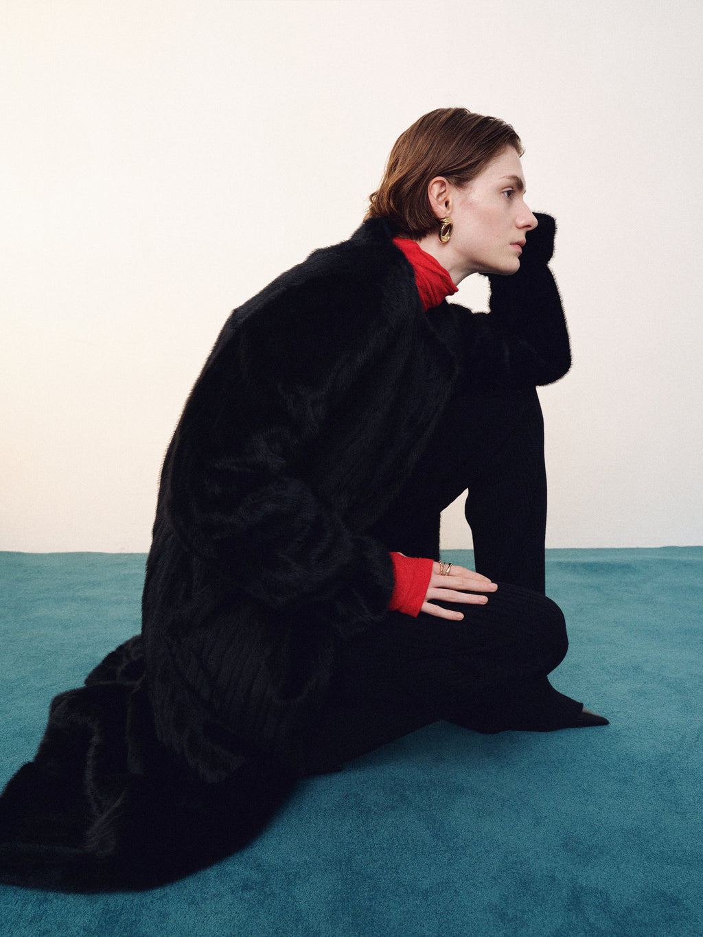 (W) FAUX FUR LONG COAT_ BLACK