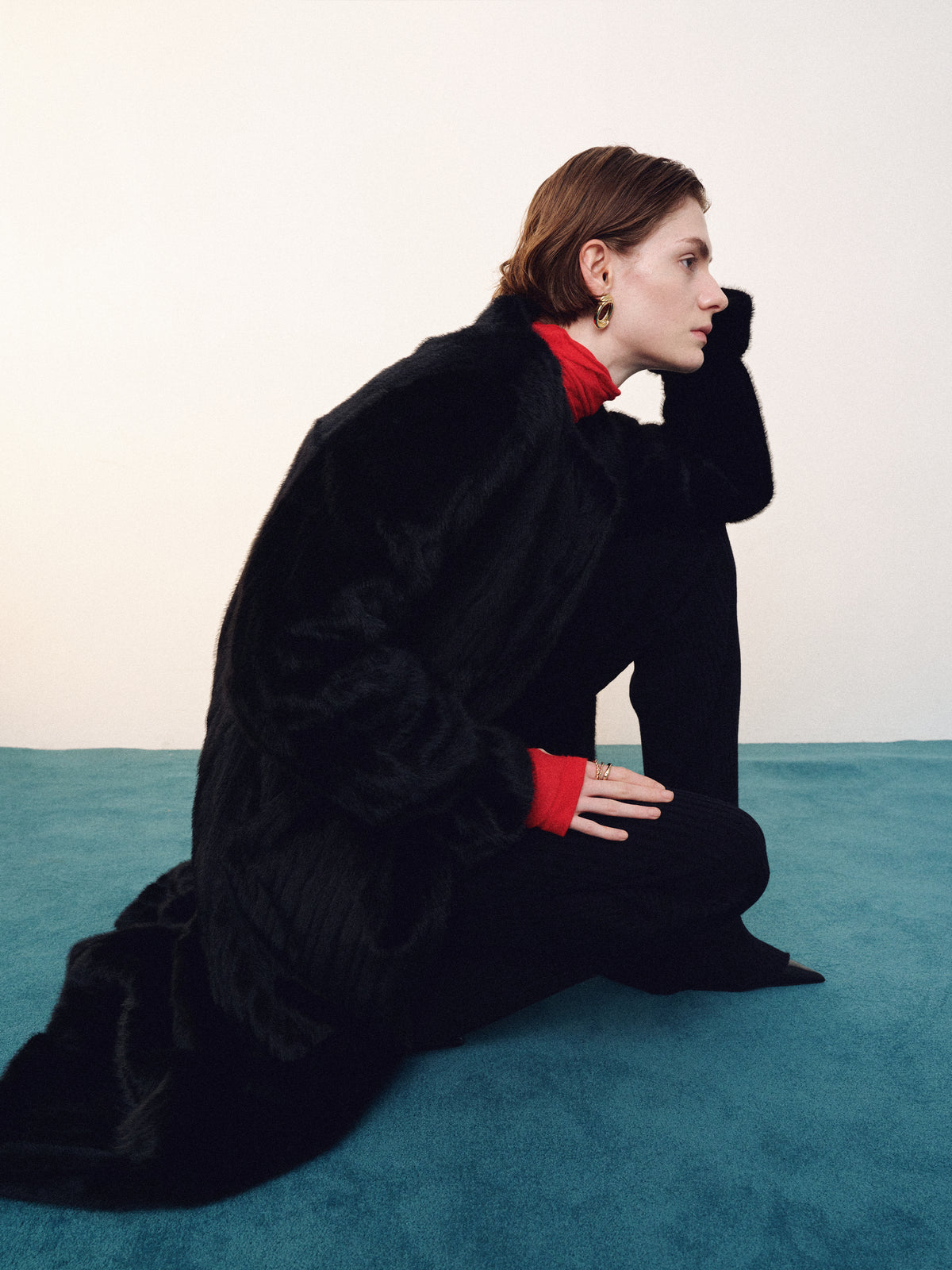 (W) FAUX FUR LONG COAT_ BLACK