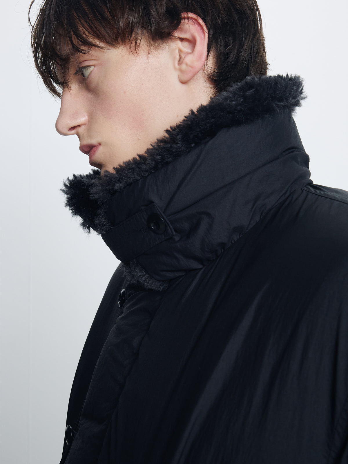 SHEARLING COLLAR PUFFER BLOUSON_ BLACK