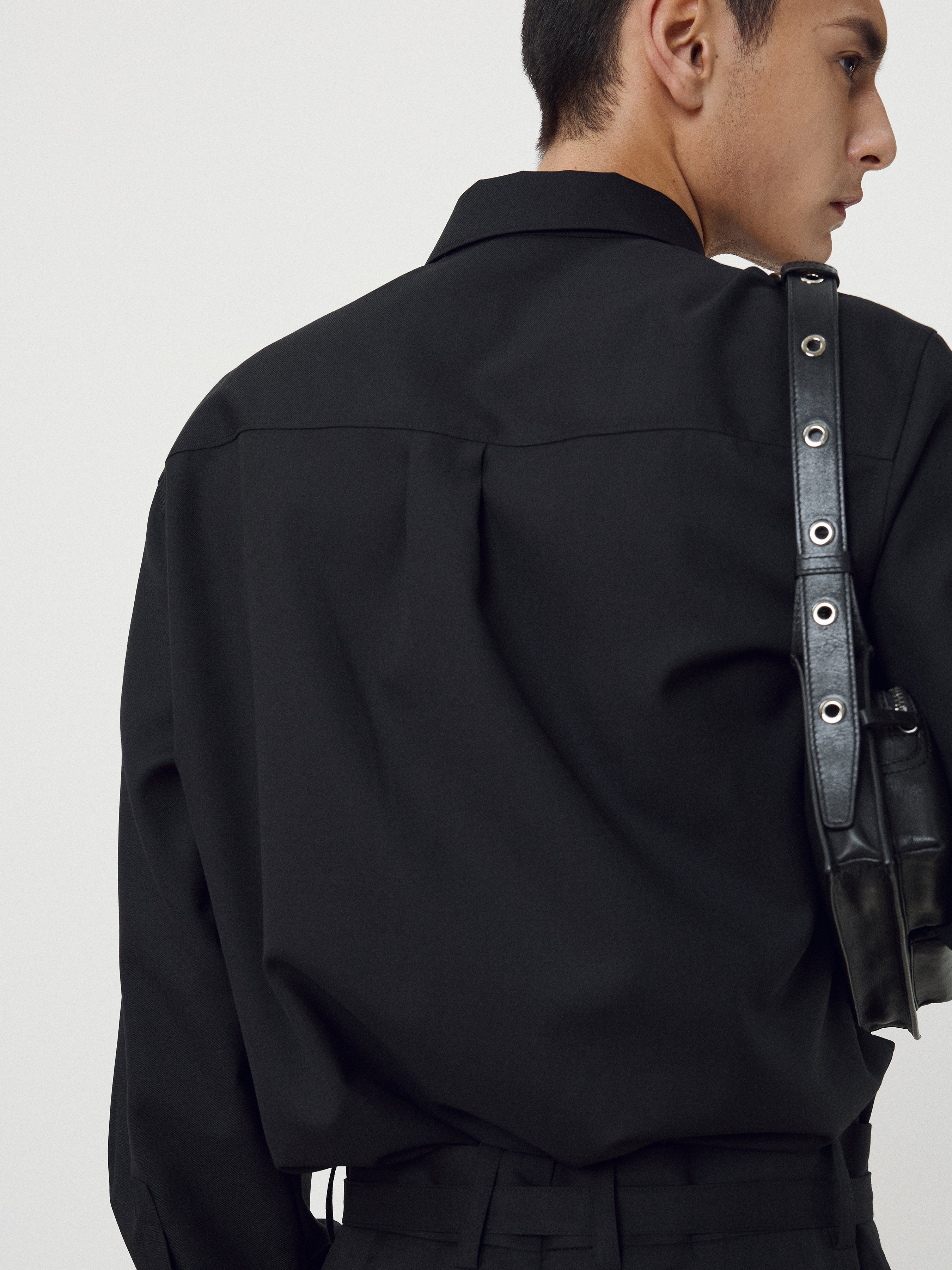 Wool Twill Hidden Pocket Shirt_ Black