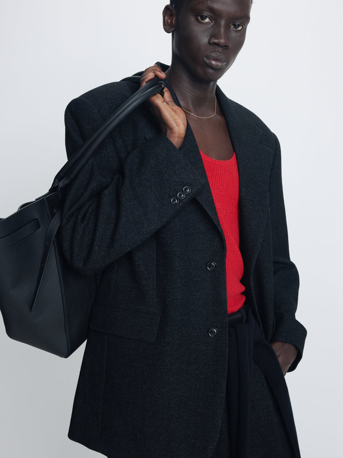 HERRINGBONE WOOL RELAXED TAILORED JACKET_ ANTHRACITE
