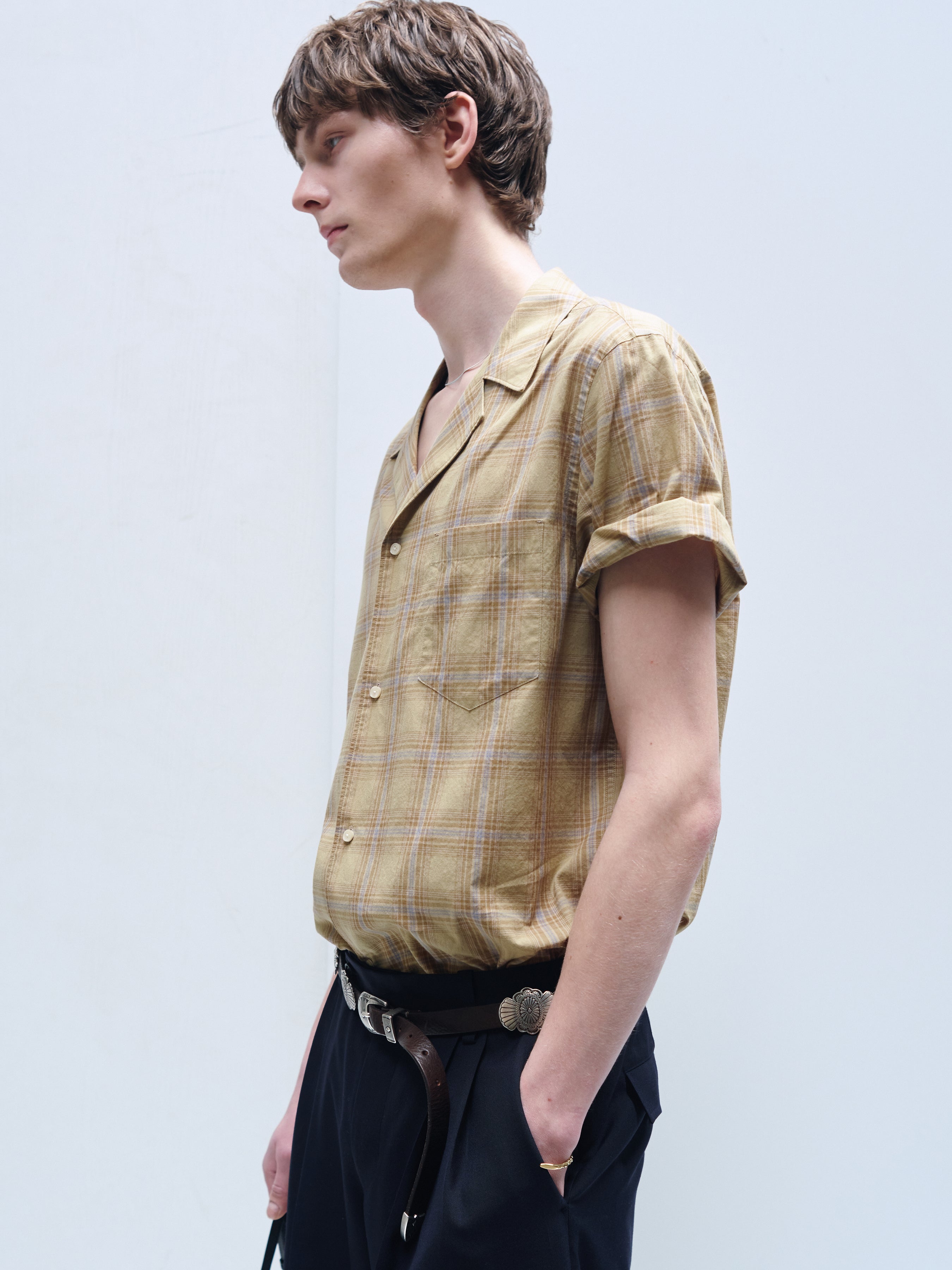 CHECKED COTTON BOWLING SHIRT_ DUSTY CITRON