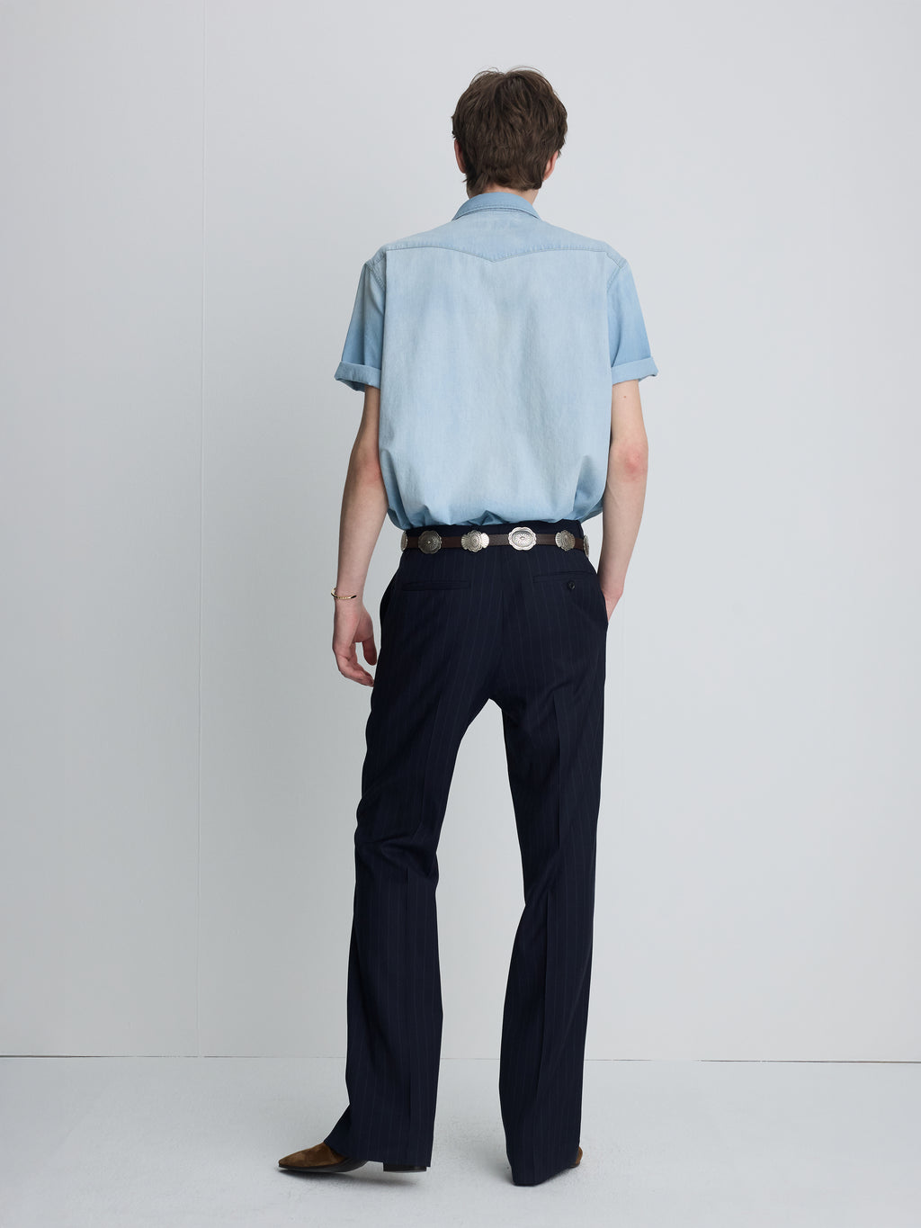 TROPICAL WOOL FLARED TROUSERS_ NAVY STRIPE