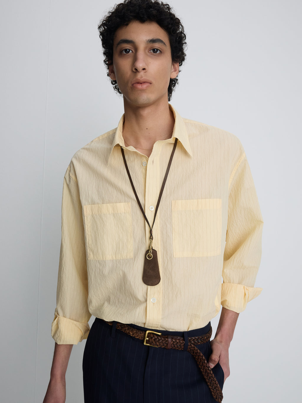 PINSTRIPED COTTON BLEND SHIRT_ PALE YELLOW