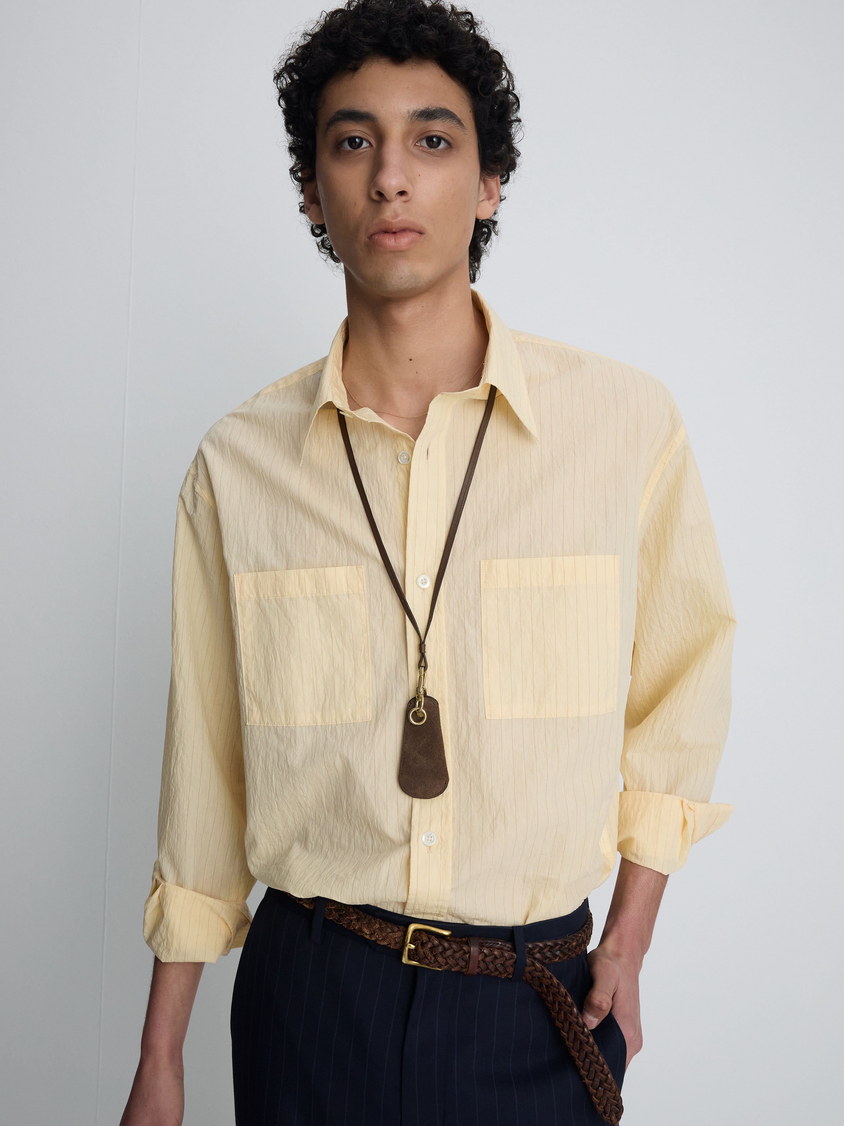 PINSTRIPED COTTON BLEND SHIRT_ PALE YELLOW