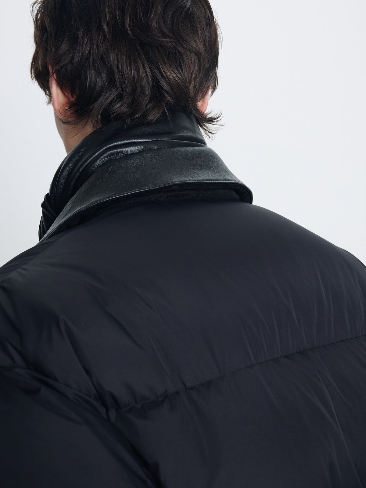LEATHER COLLAR DOWN PUFFER BLOUSON_ BLACK