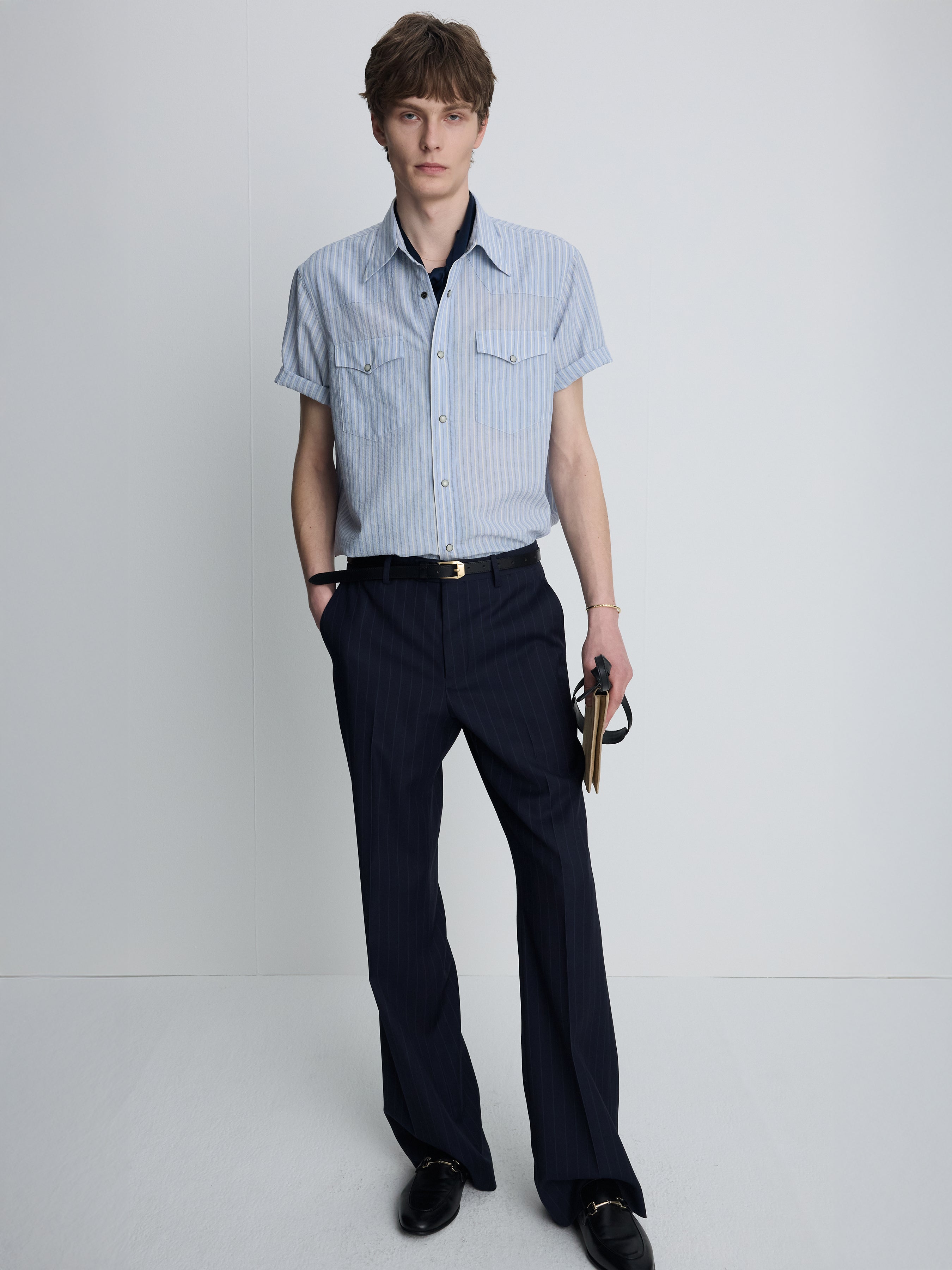 STRIPED COTTON BLEND WESTERN SHIRT_ SKY BLUE