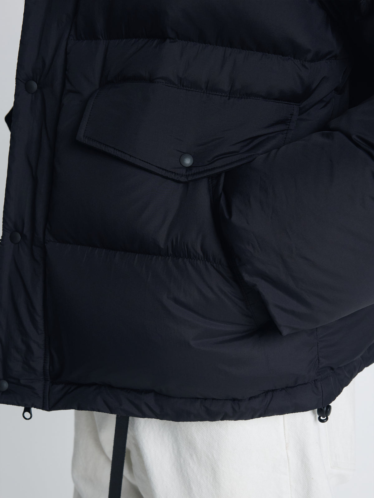 LEATHER COLLAR DOWN PUFFER BLOUSON_ BLACK