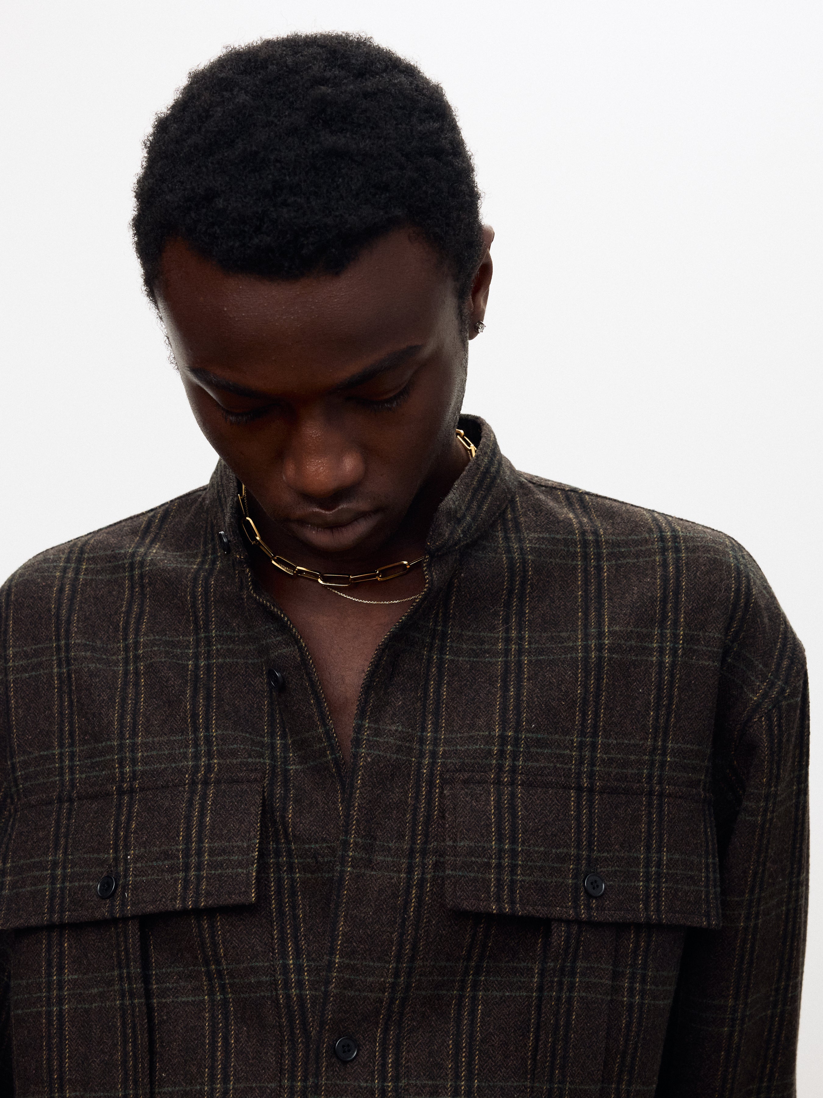 CHECKED WOOL OVERSIZED SHIRT_ DARK BROWN
