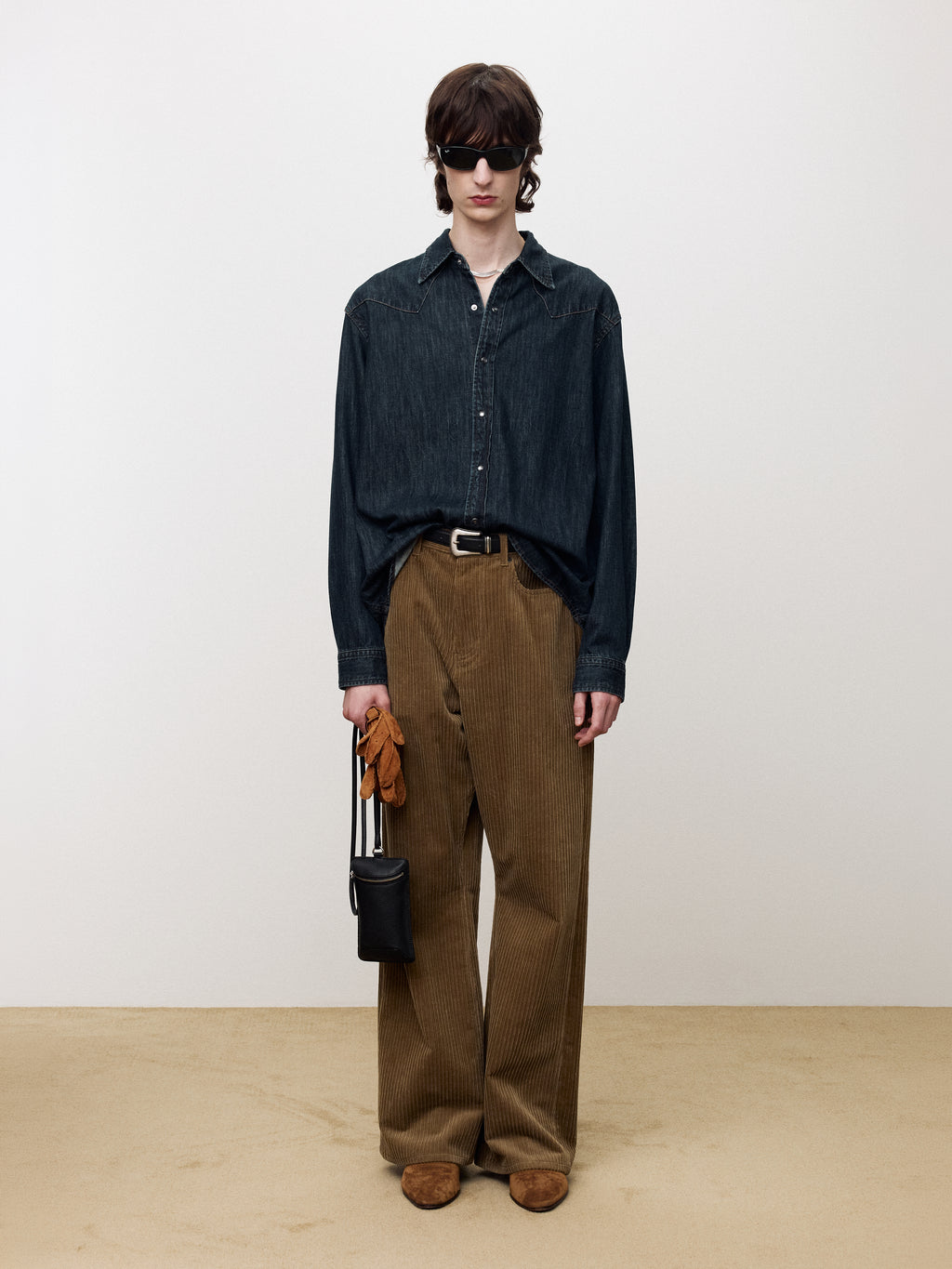 WASHED DENIM WESTERN SHIRT_ DARK BLUE