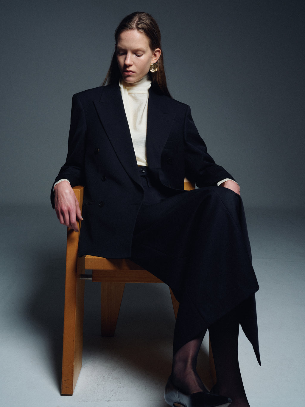 (W) WOOL BELTED MAXI SKIRT_ BLACK