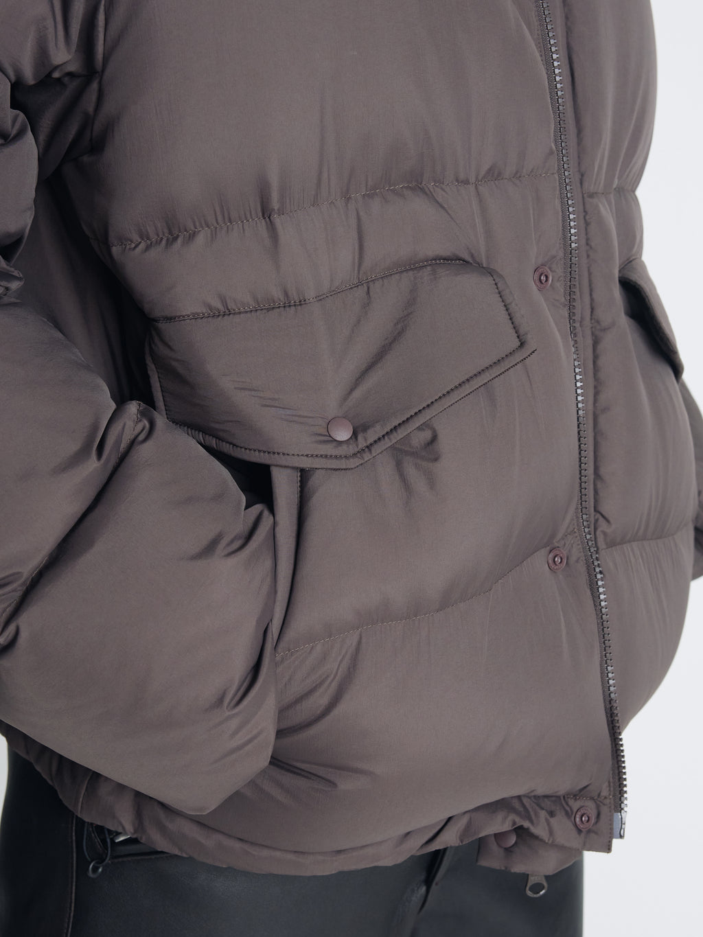 LEATHER COLLAR DOWN PUFFER BLOUSON_ DEEP BROWN